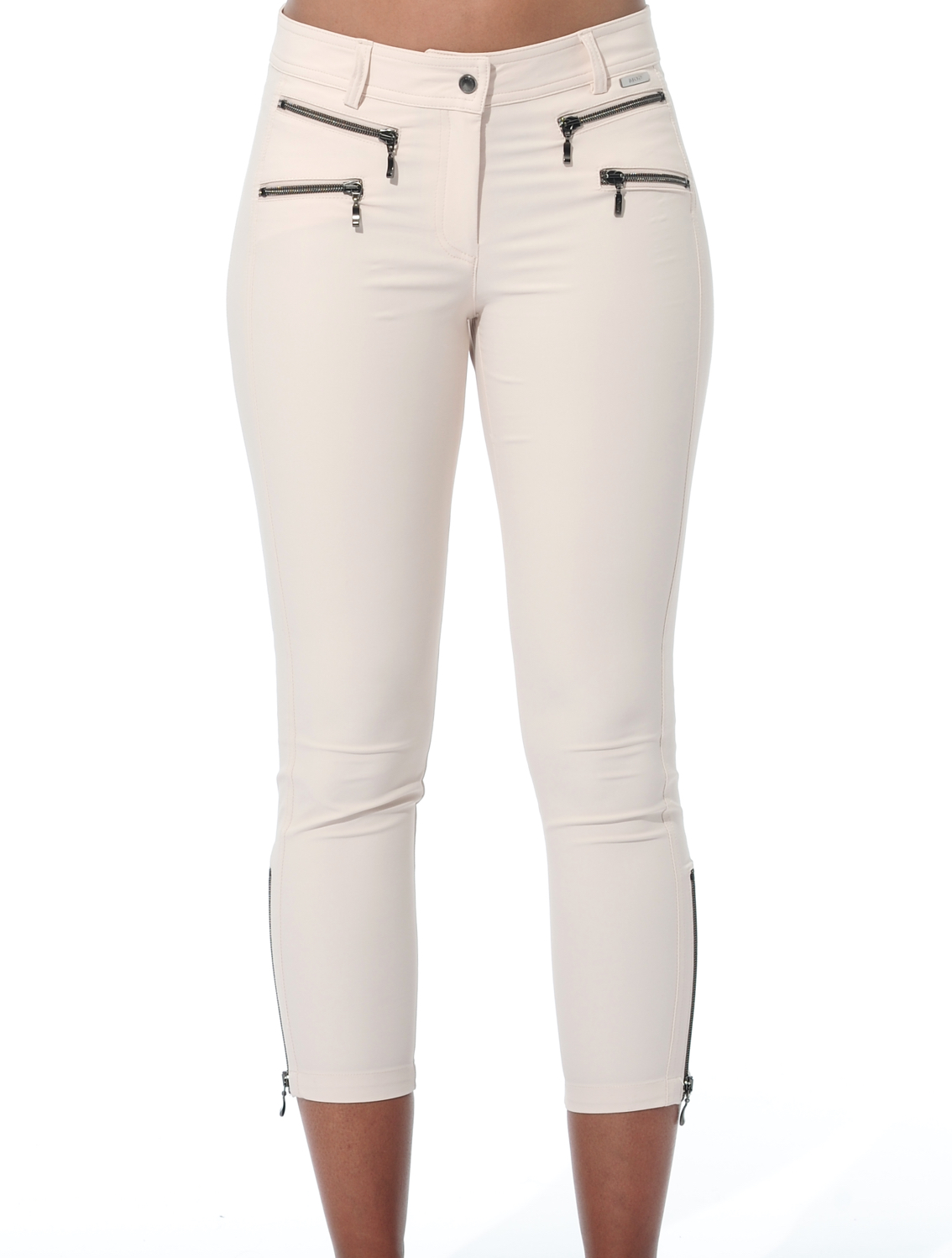 4way stretch double zip cropped pants powder 