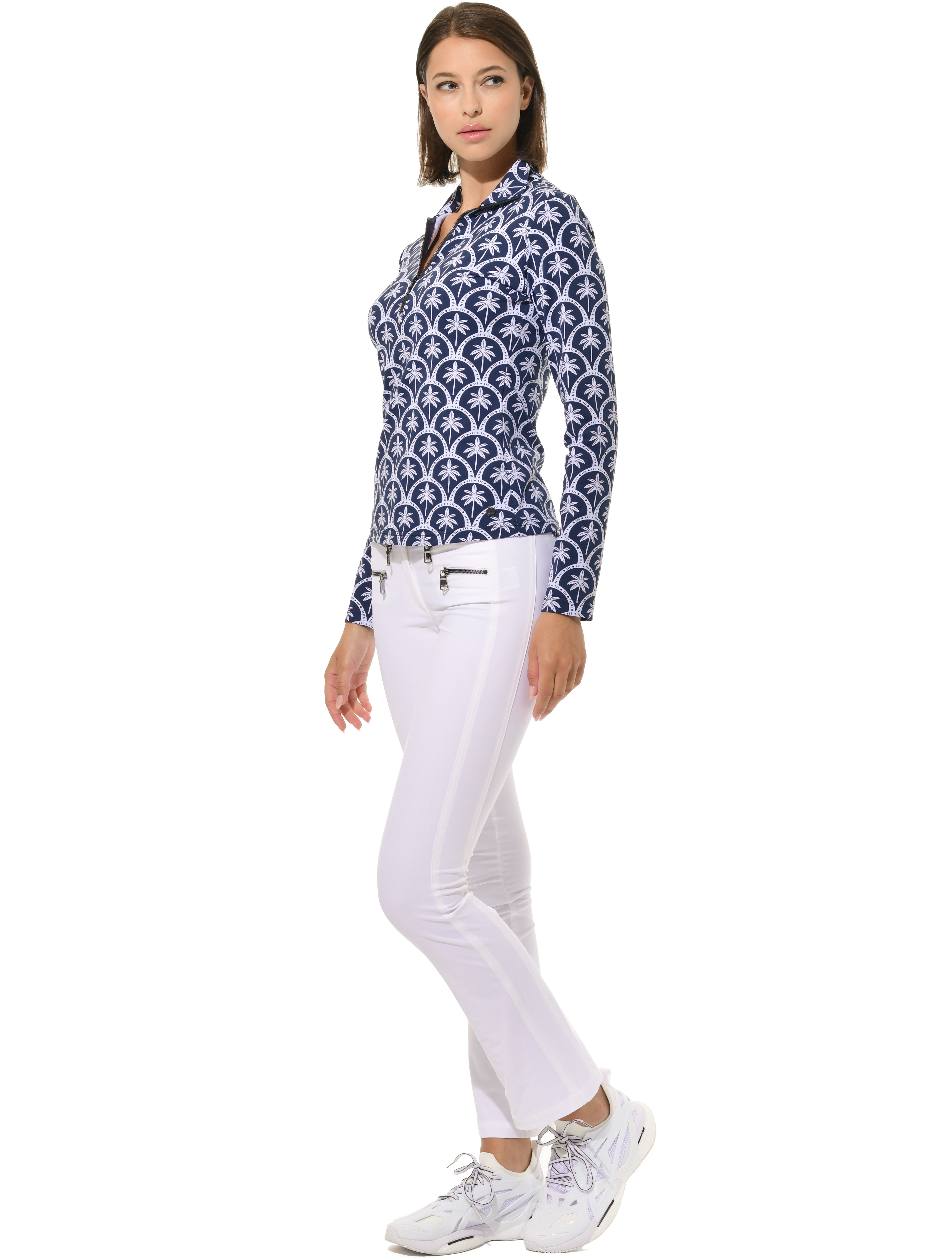 Barbados print zip longsleeve navy