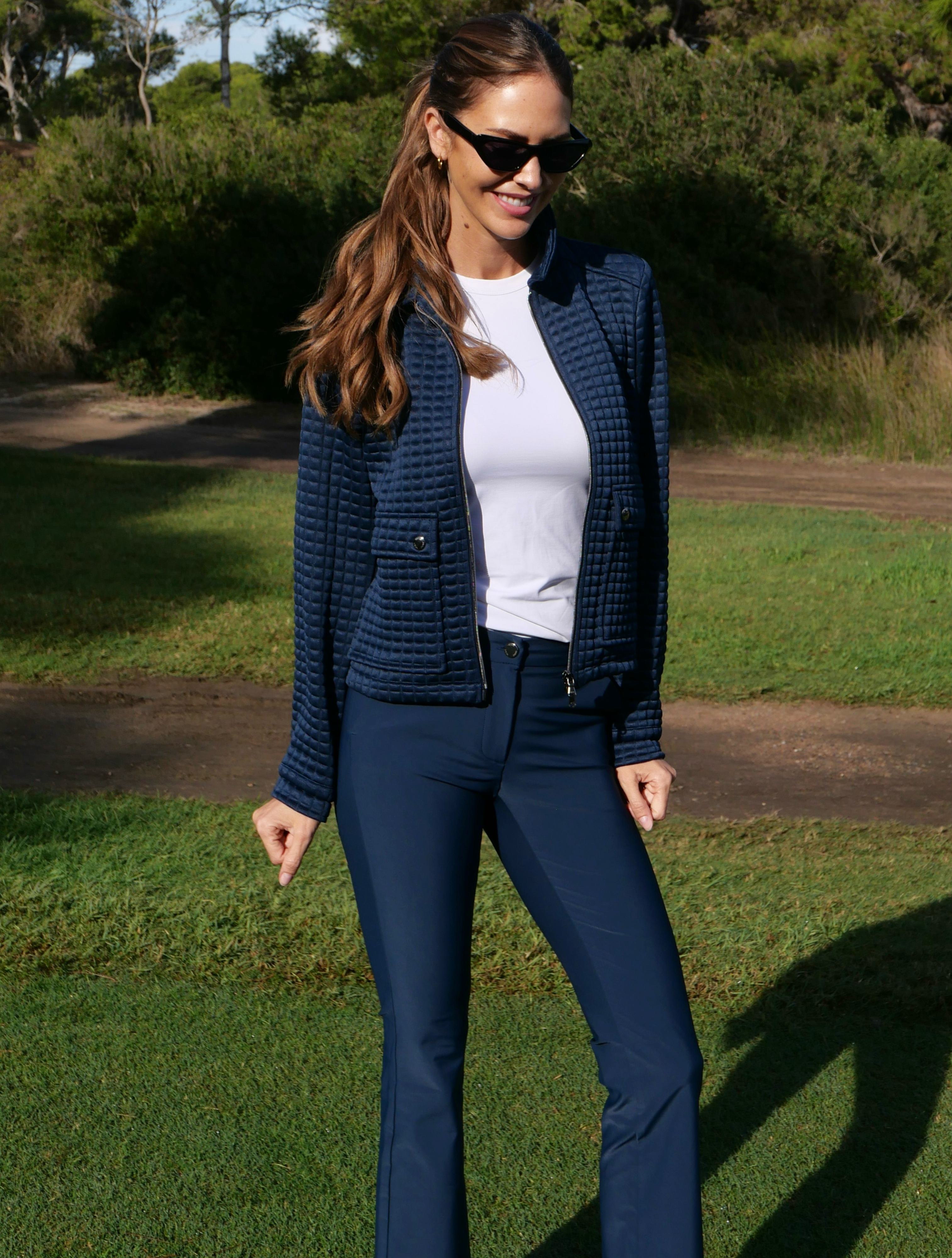 4way stretch flared chinos navy