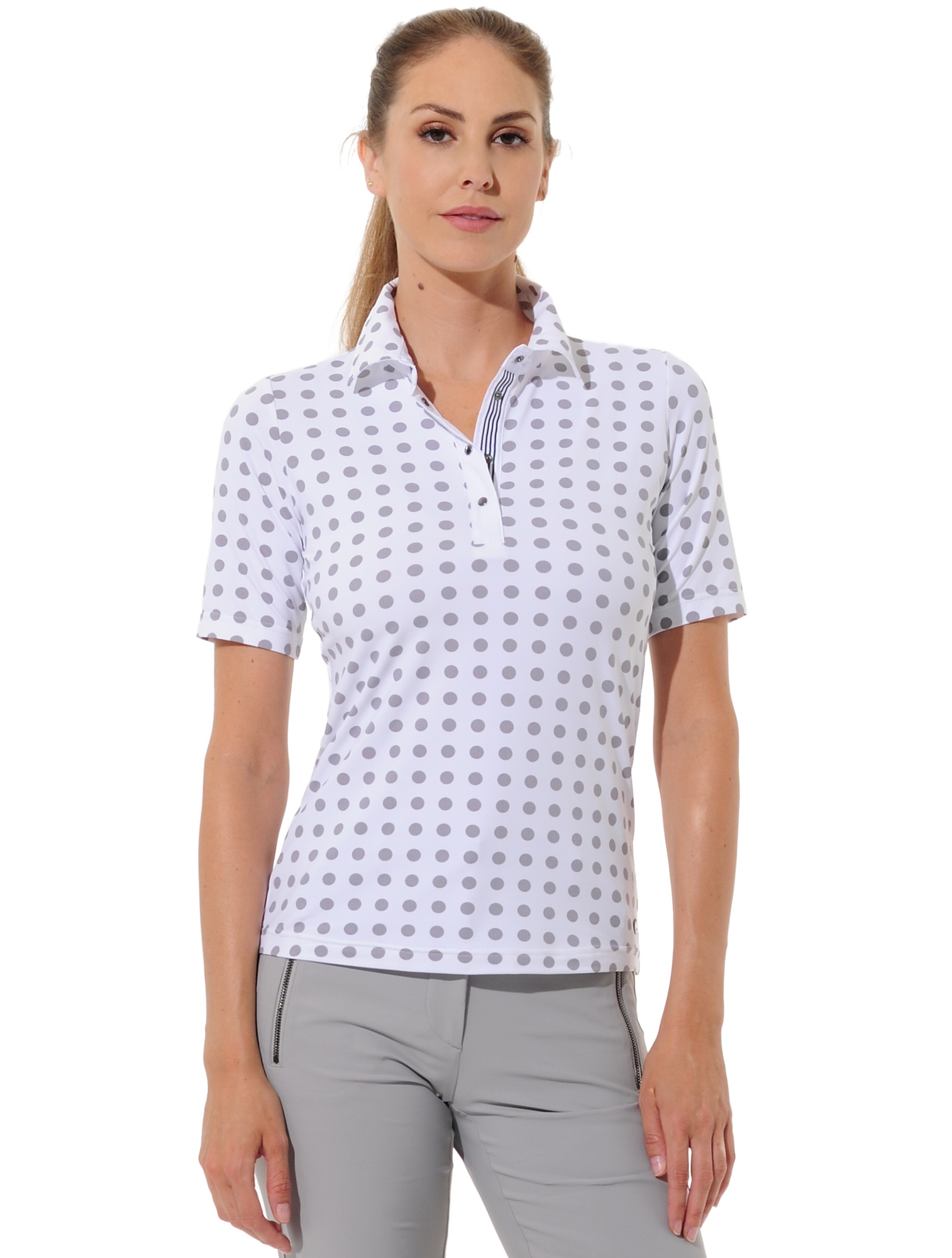 Dots print golf polo shirt grey