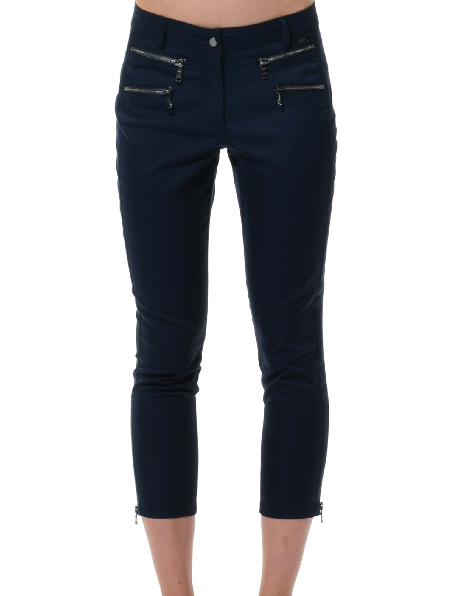 Shiny Stretch Double Zip Cropped Pants navy