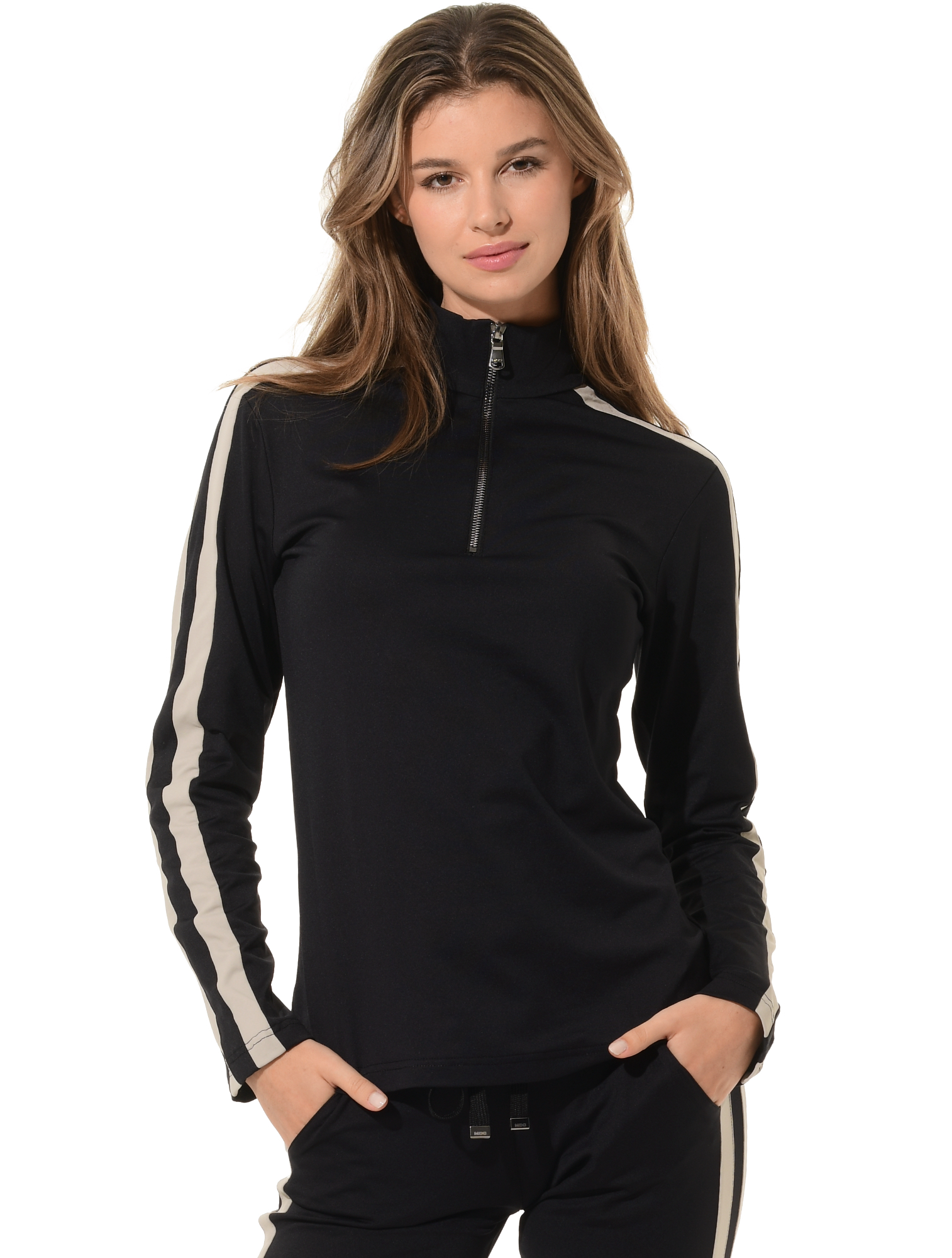 Jersey zip longsleeve black/sage grey
