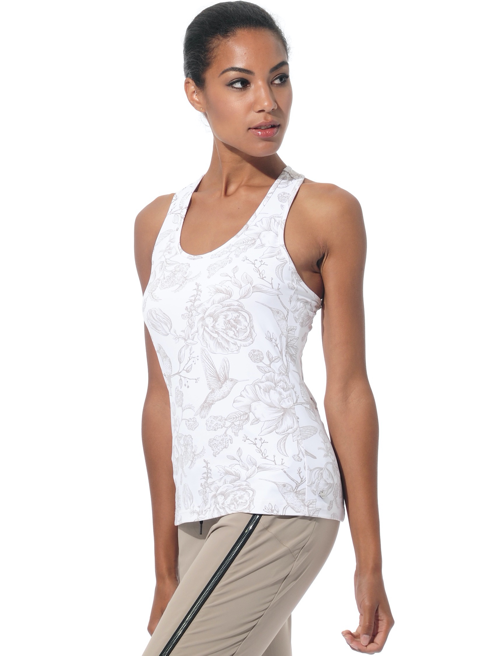 Flower Bird Print Tank Top taupe