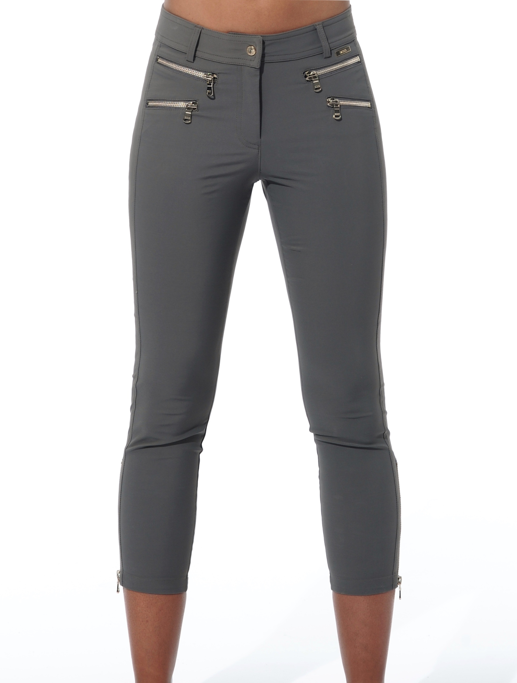 4way stretch double zip cropped pants steel 