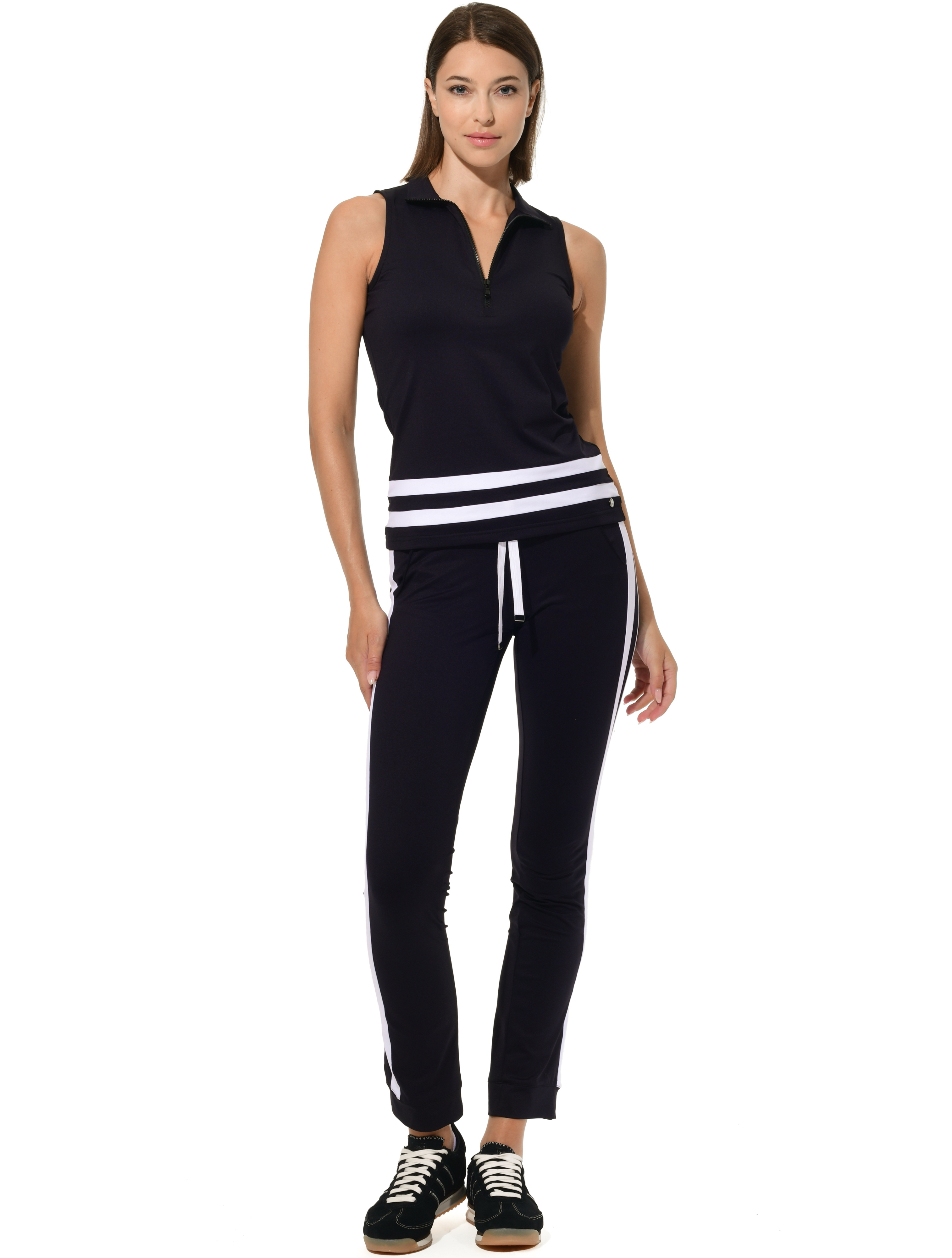 Jersey zip polo shirt black/white