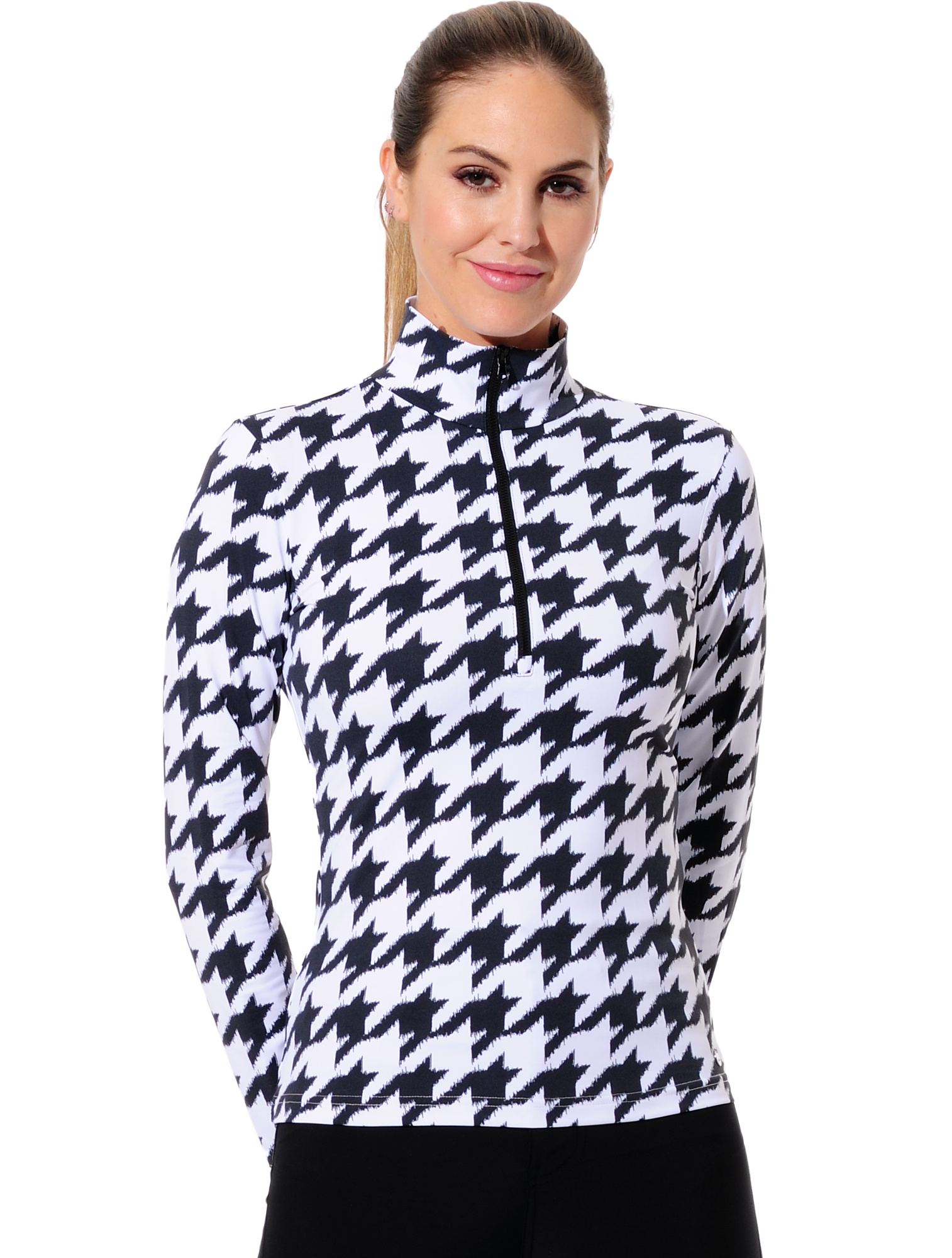 Houndstooth Print Zip Longsleeve black/white