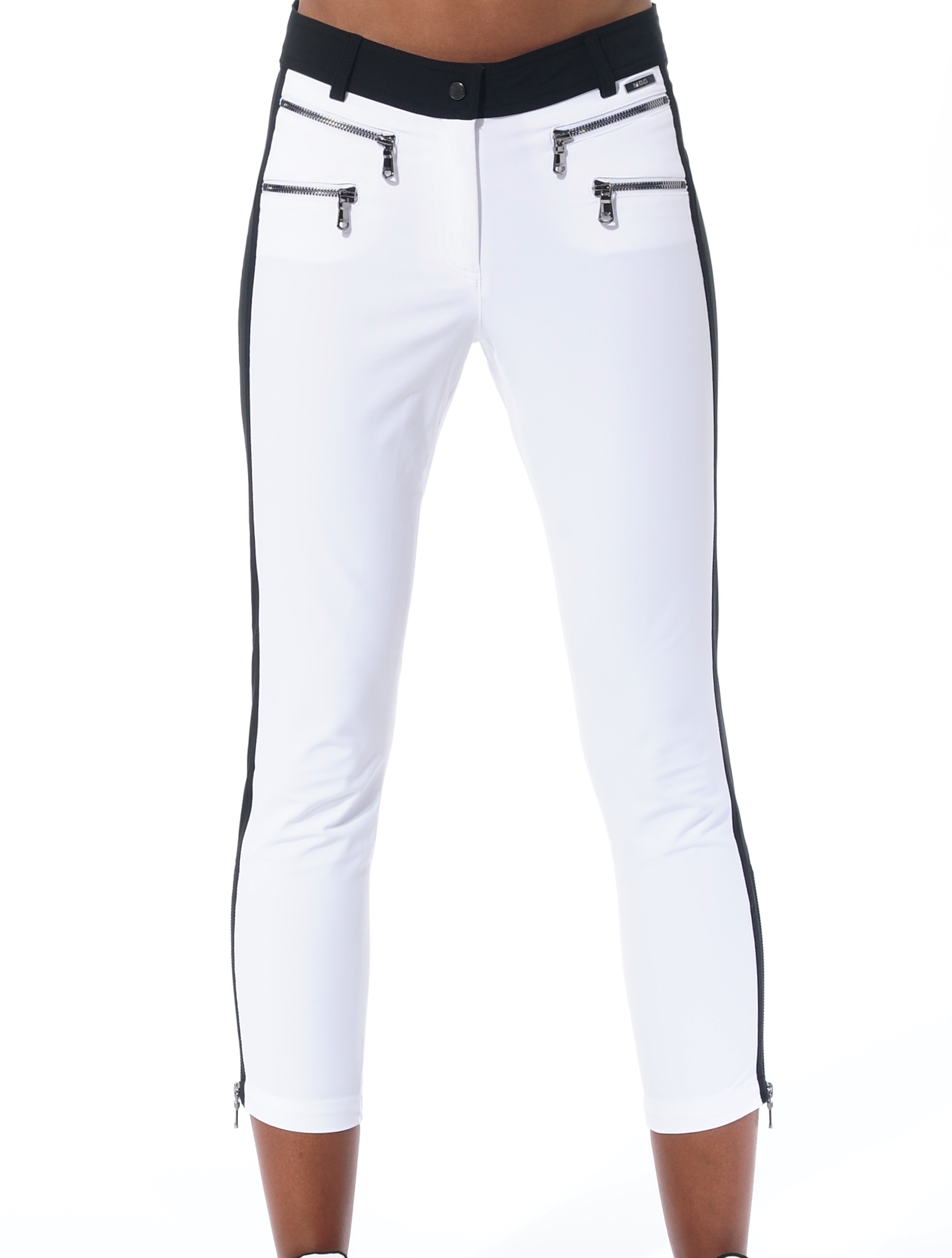 4way stretch double zip cropped pants white/black 