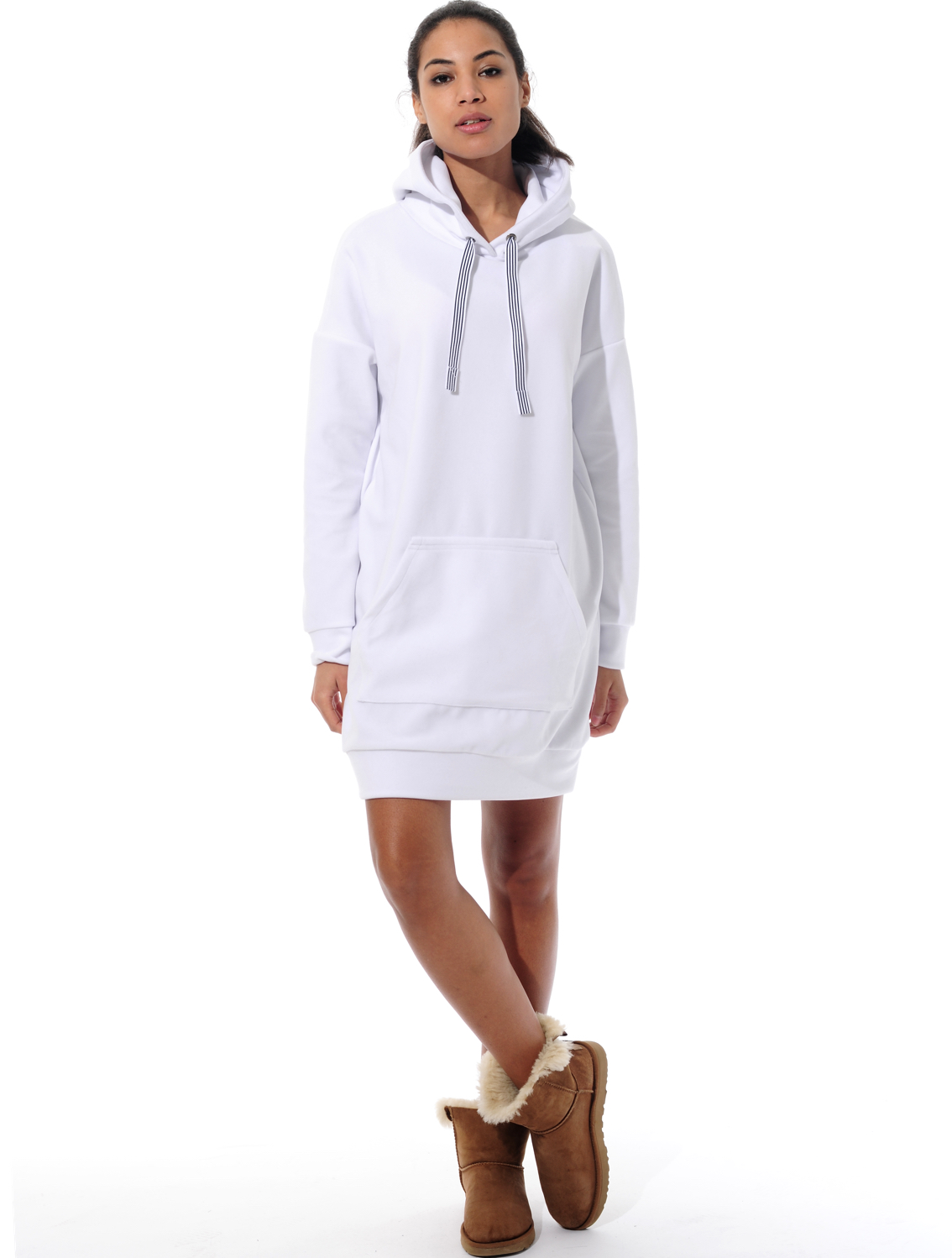 polar fleece long hoodie white 