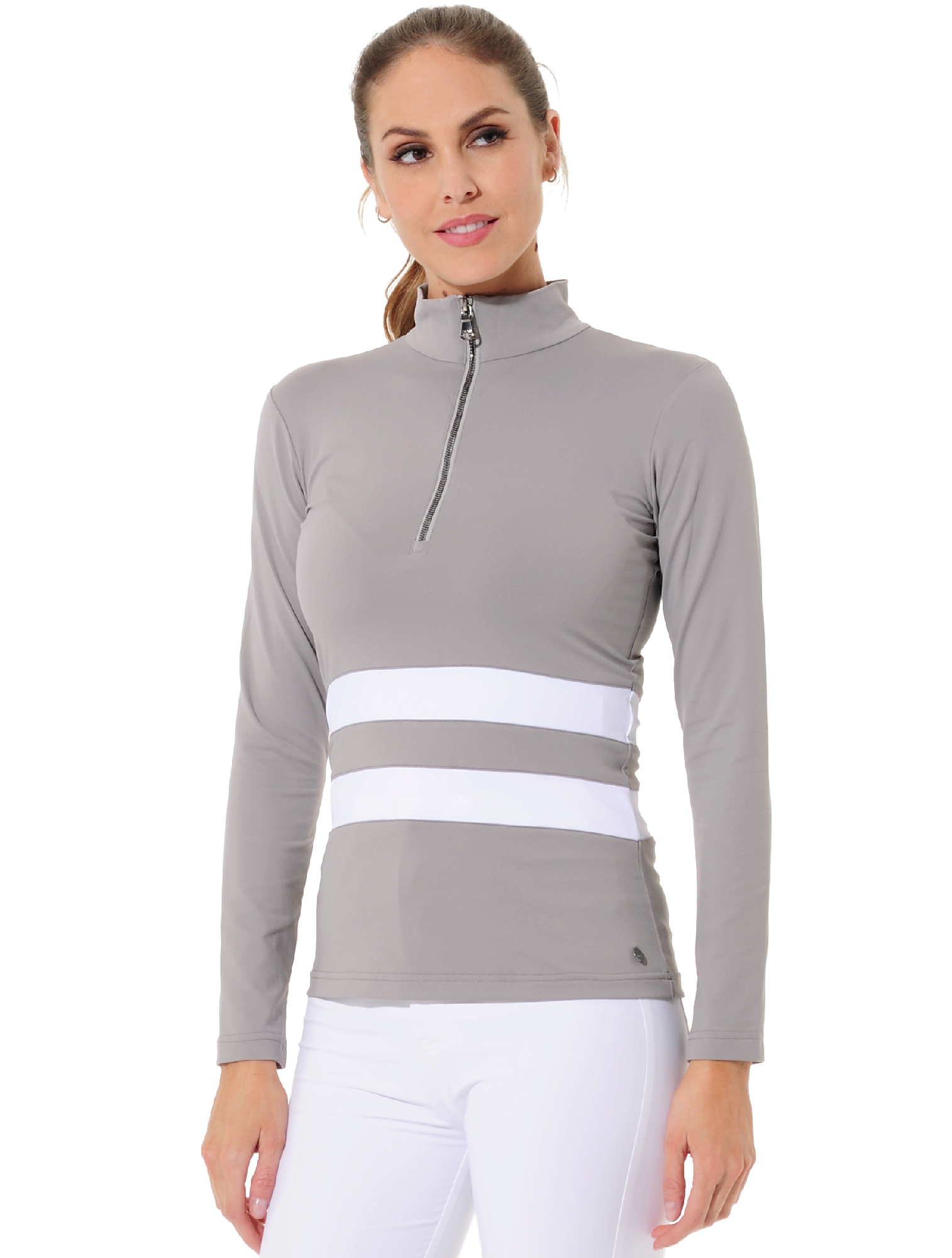 Jersey Zip Golf Poloshirt grey/white