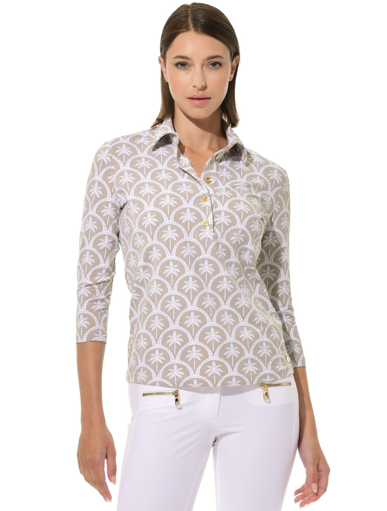 Barbados Print Golf Poloshirt light taupe
