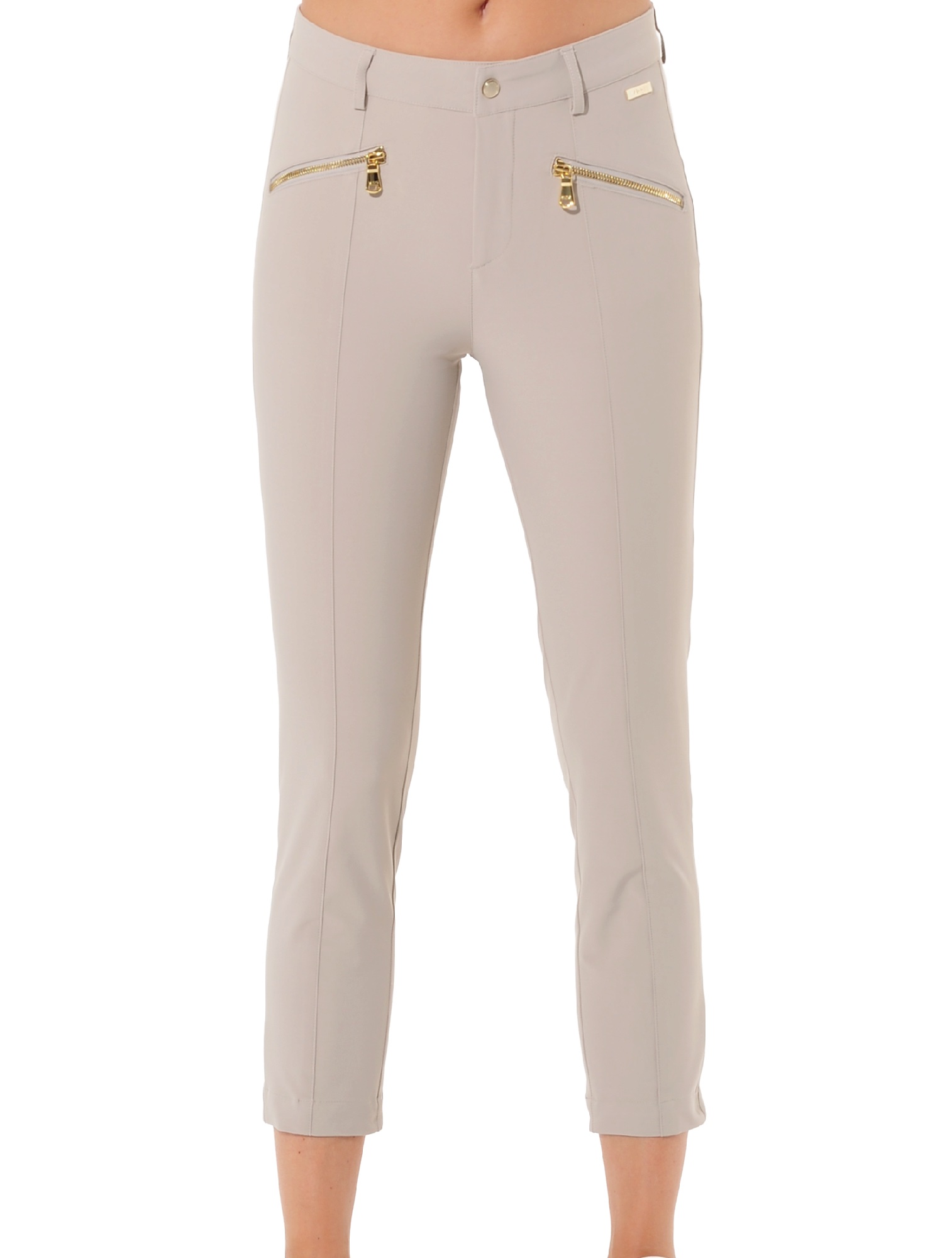 4way stretch shiny gold zip curvy cropped pants light taupe 