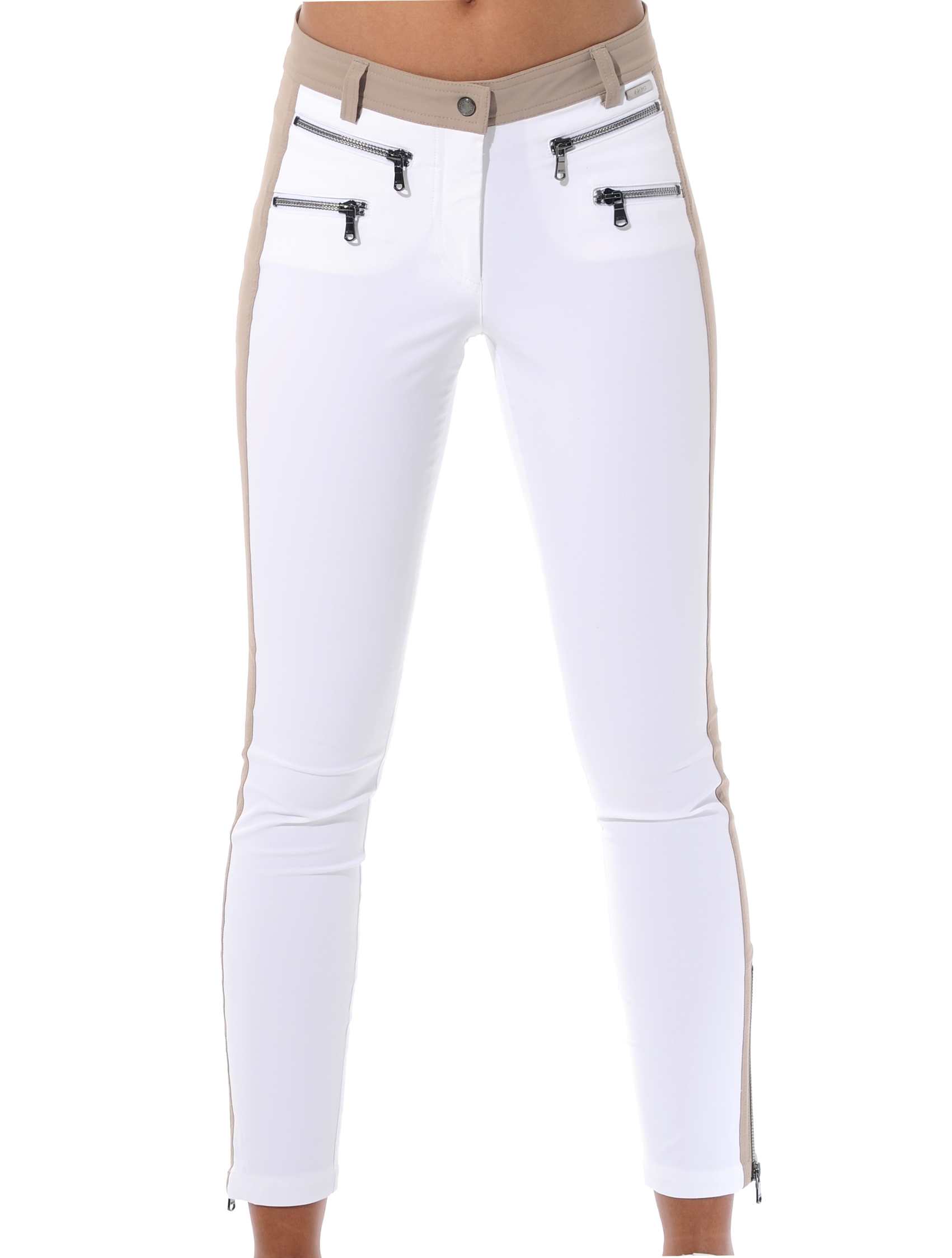 4way stretch double zip ankle pants white/taupe 