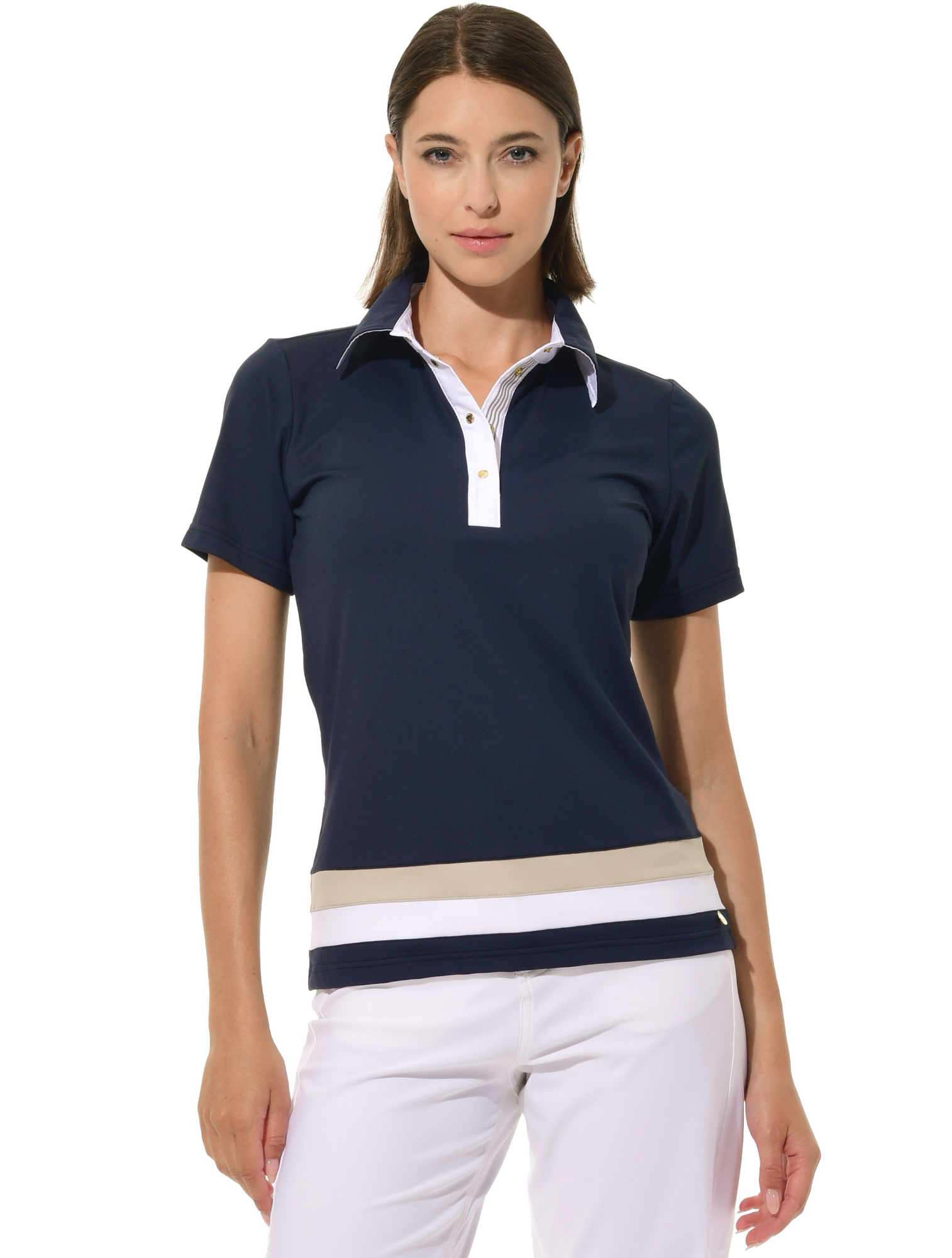 Jersey Golf Poloshirt navy/light taupe/white