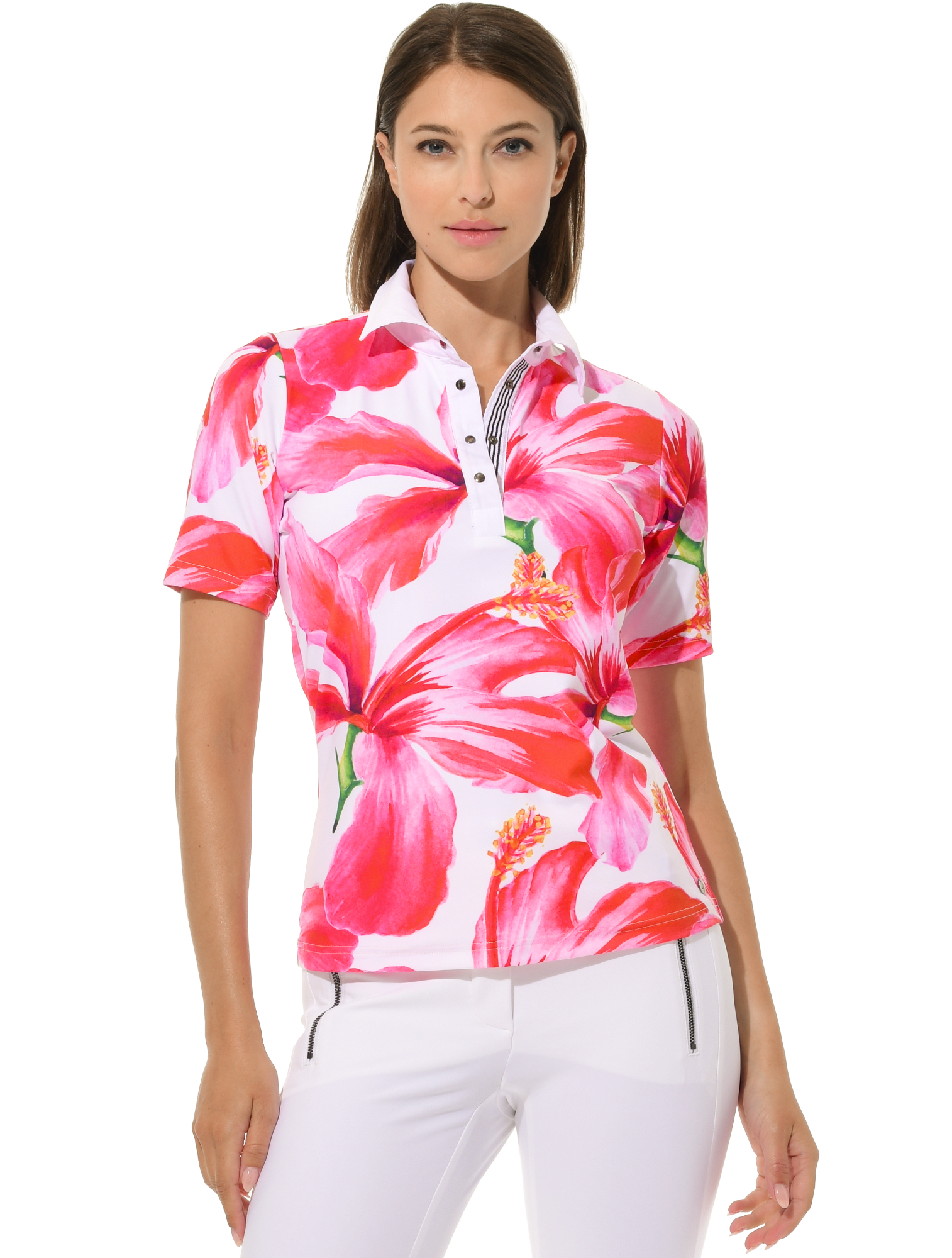 Hibiscus print golf polo shirt