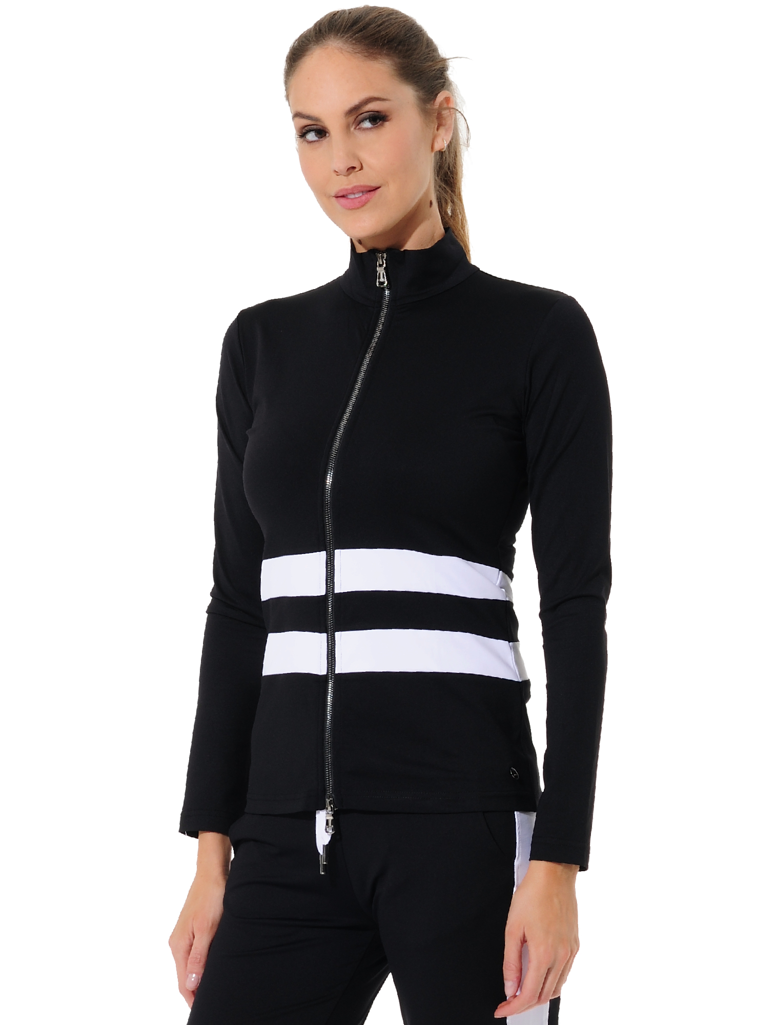 Jersey full zip midlayer black/white 