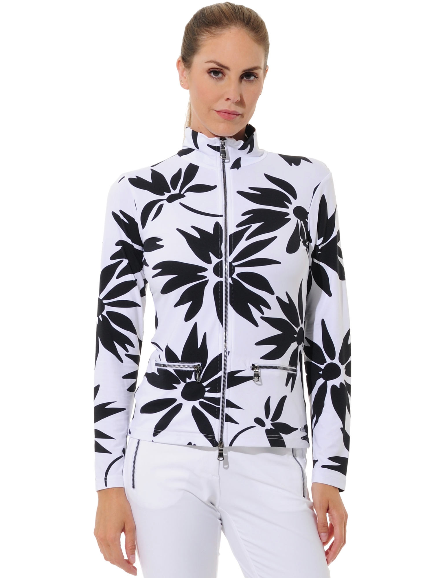 Daisies print full zip midlayer white/black