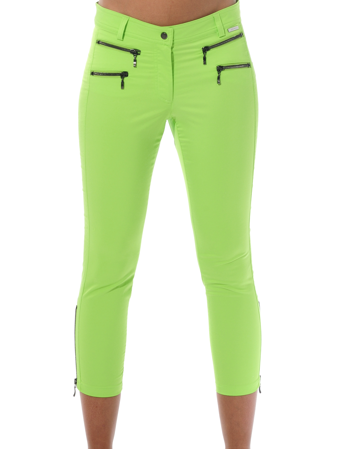 Shiny Stretch Double Zip Cropped Pants flash green