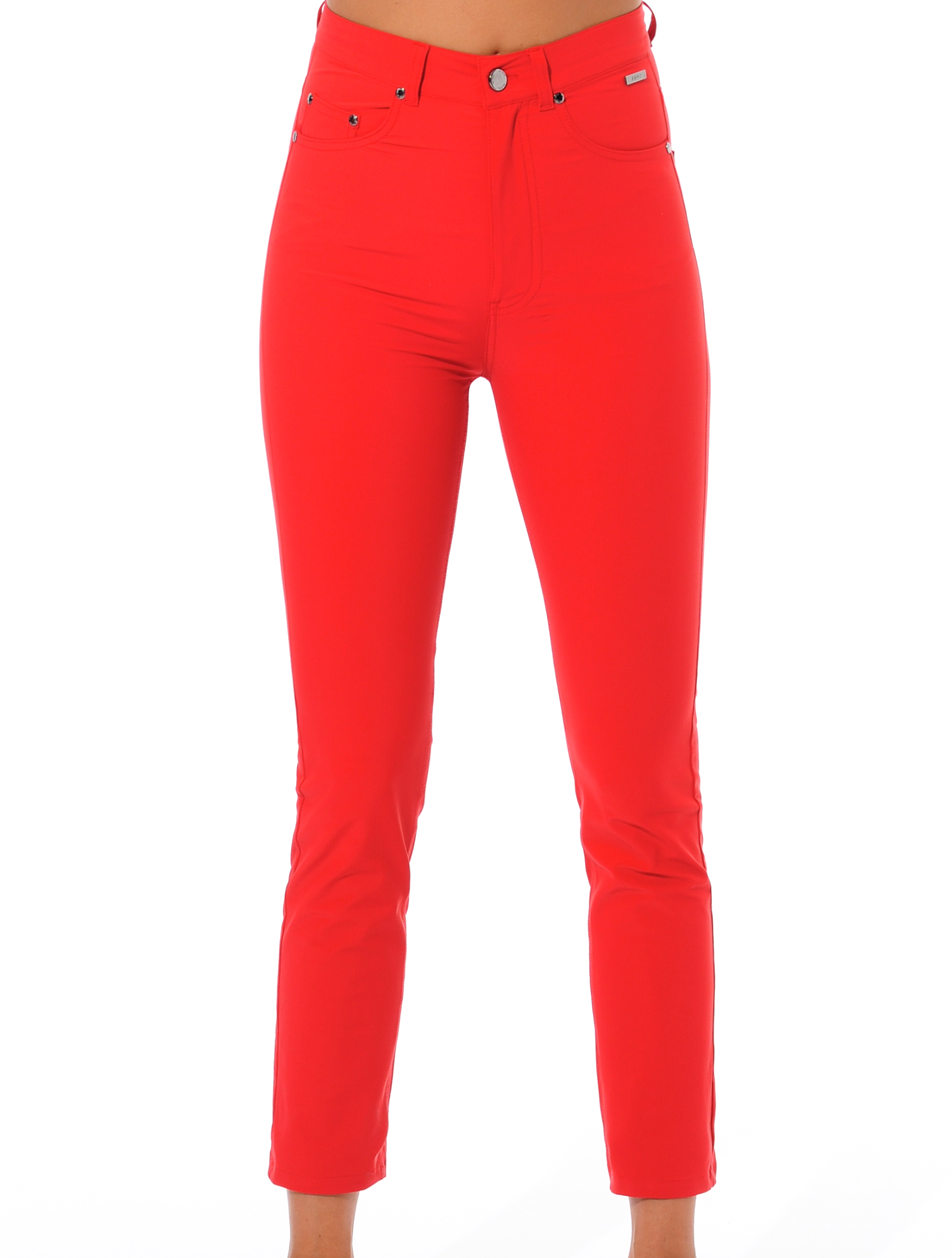4way stretch high waist cropped pants red 