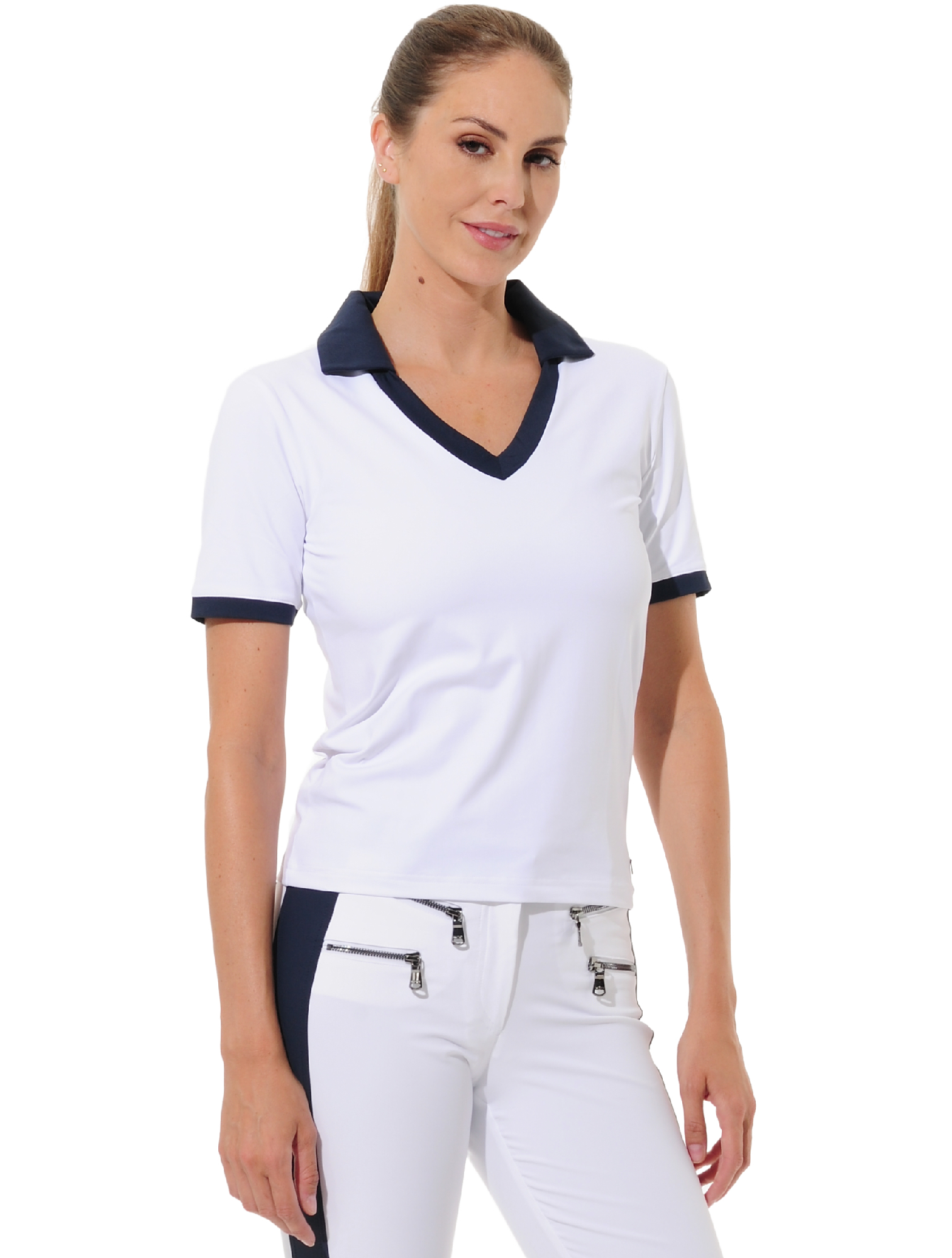 Jersey golf polo shirt white/navy