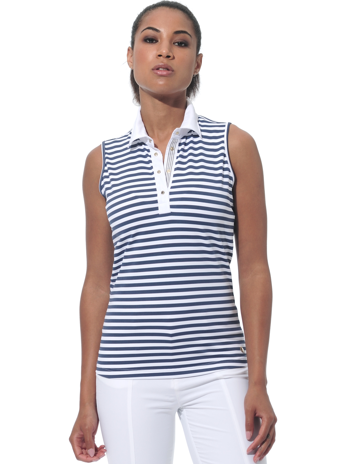 Striped print polo shirt navy 