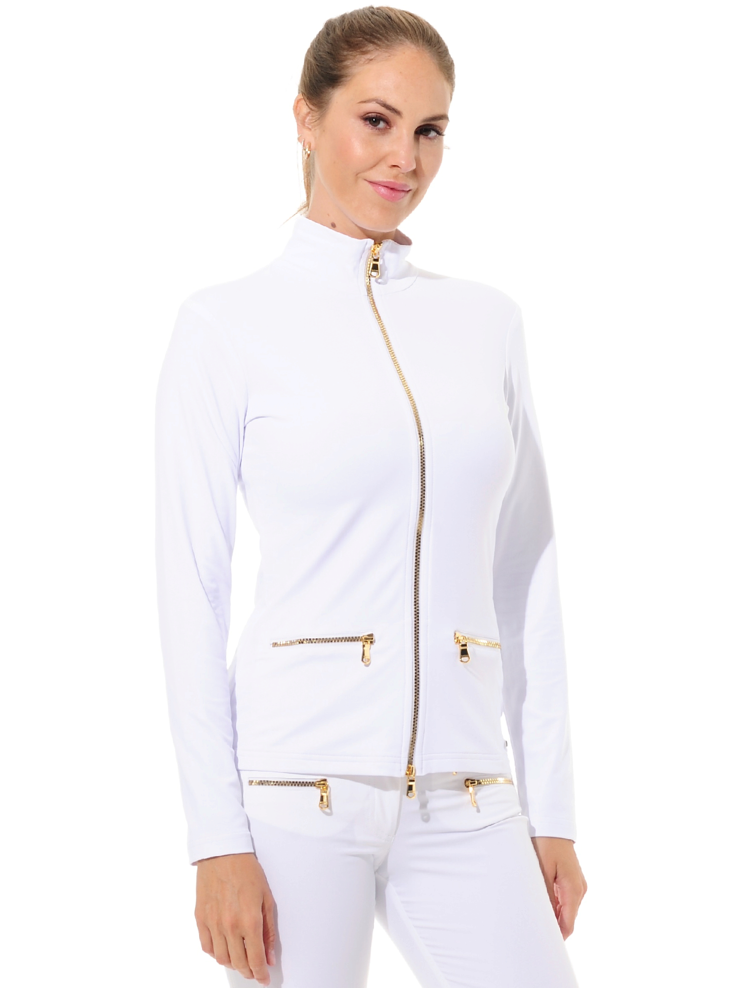 Jersey Shiny Gold Cube Full Zip Midlayer white