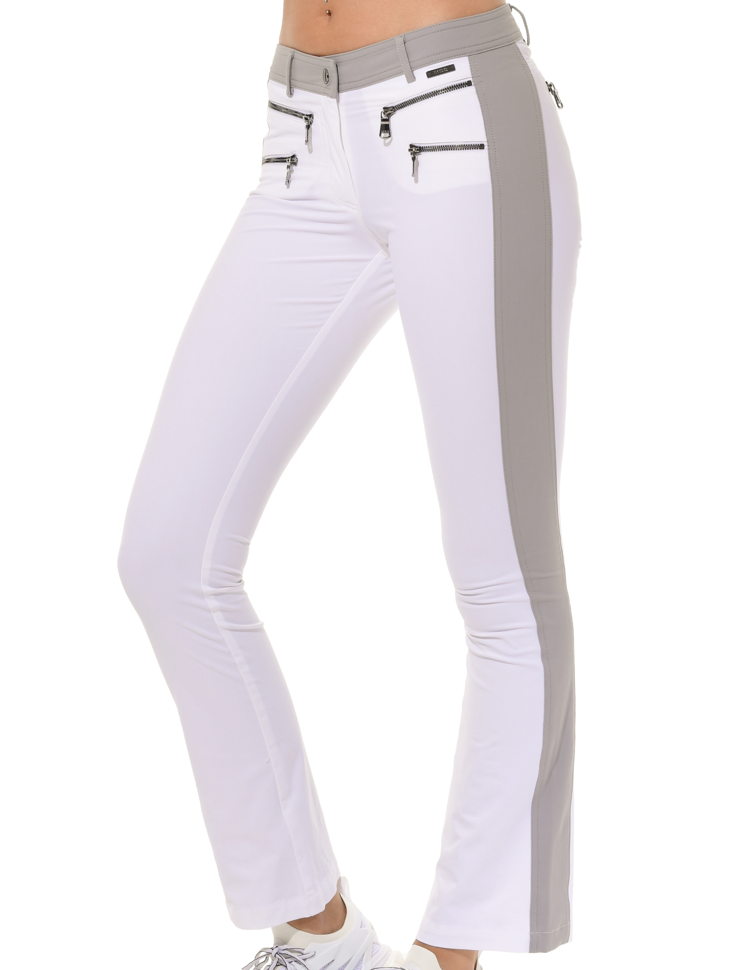 4way Stretch Double Zip Flared Pants white/grey
