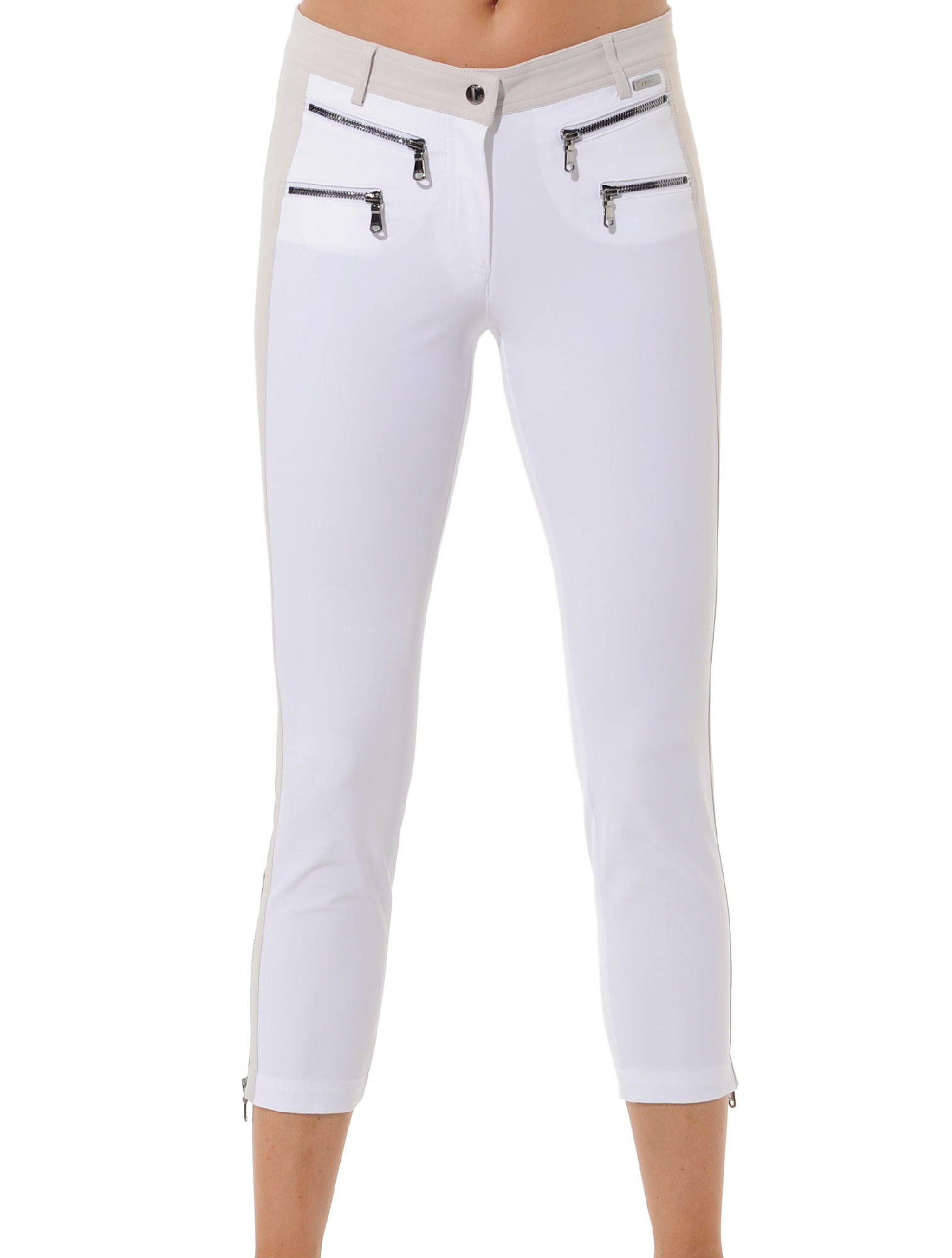 4way stretch double zip cropped pants white/linen