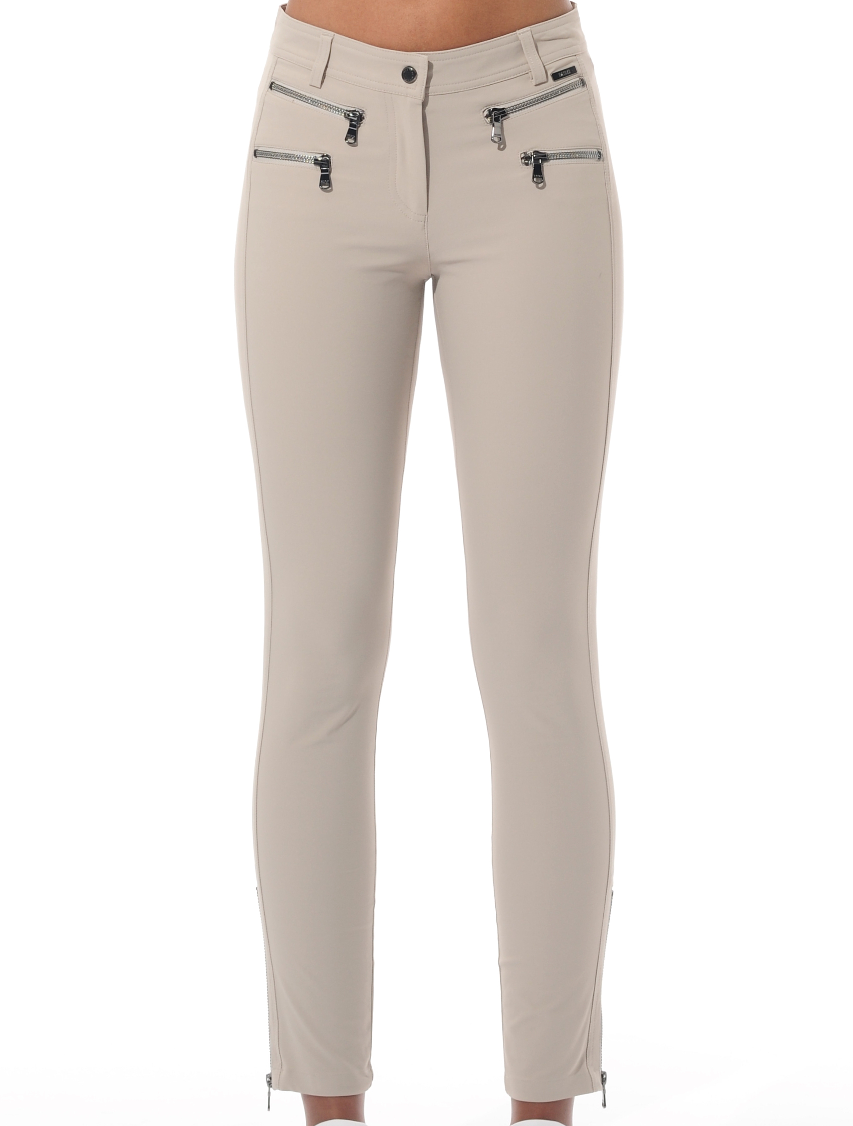 4way stretch double zip ankle pants light taupe 