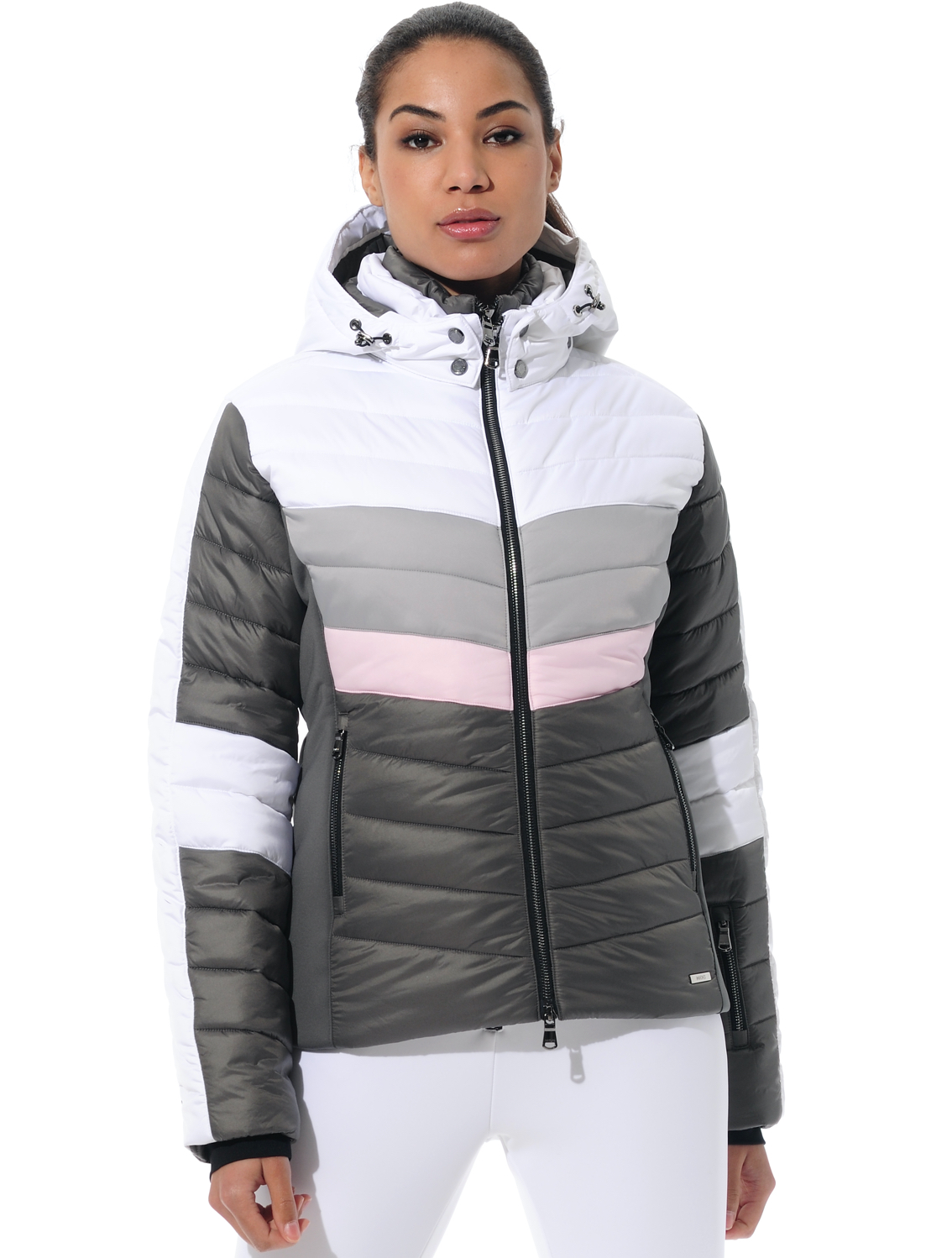ski jacket with 4way stretch side panels steel/macaron 