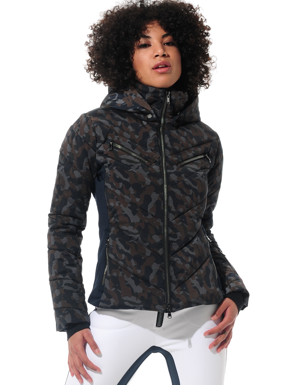 stretch print ski jacket camouflage/night blue 