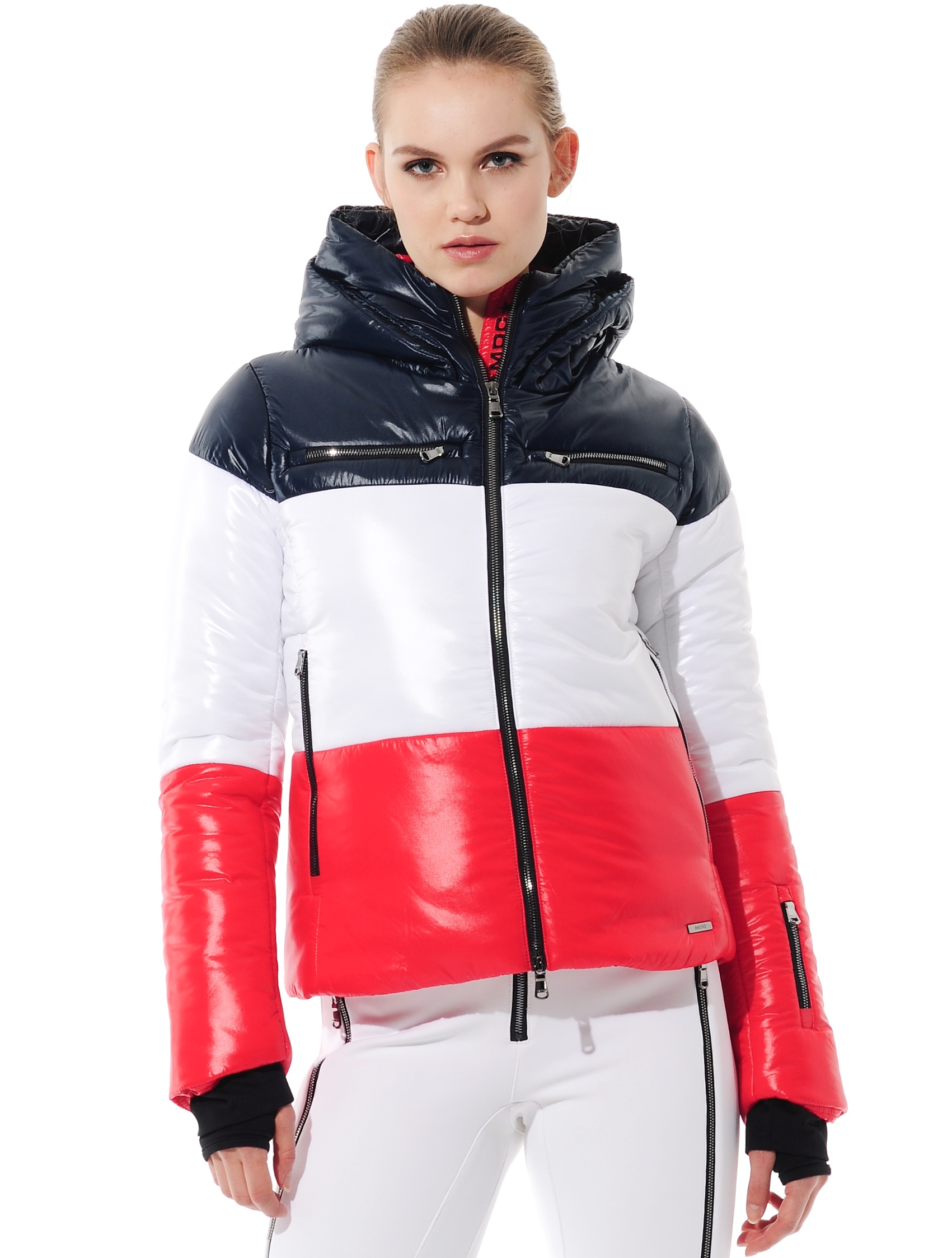 shiny ski jacket red/white/navy 