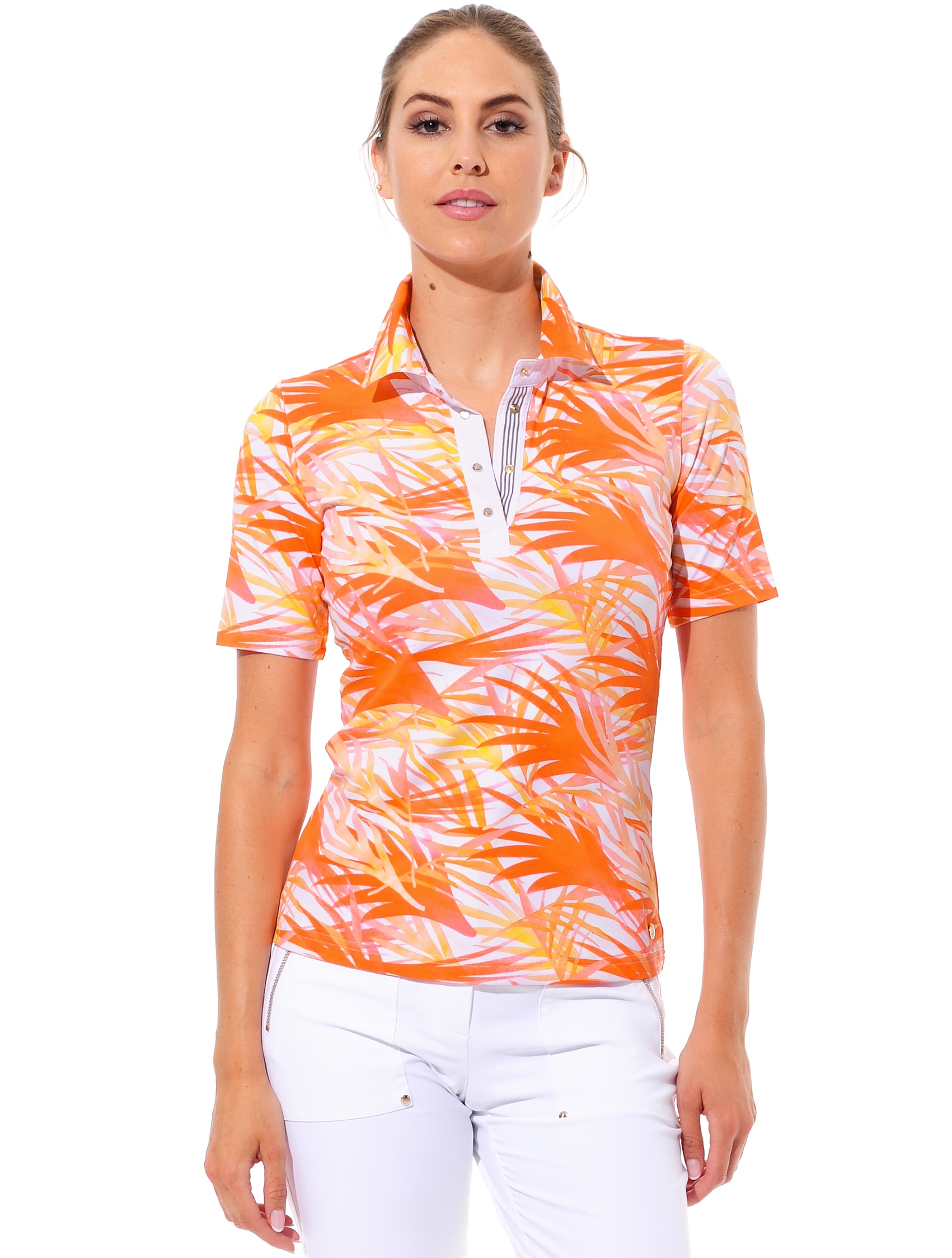 Watercolor print polo shirt papaya 