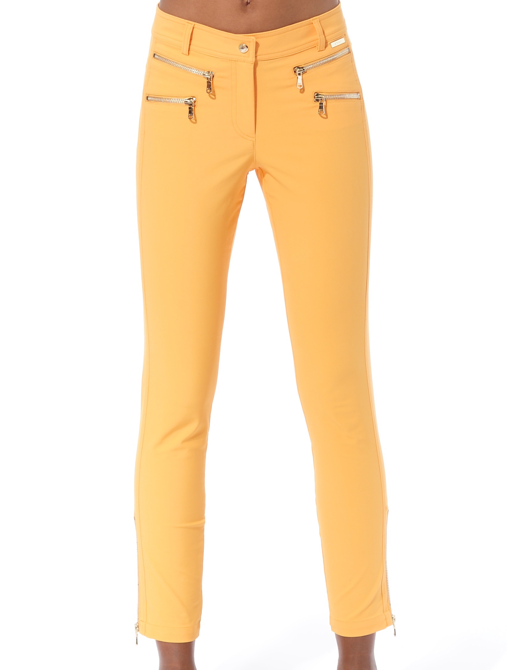 4way stretch double zip ankle pants apricot 