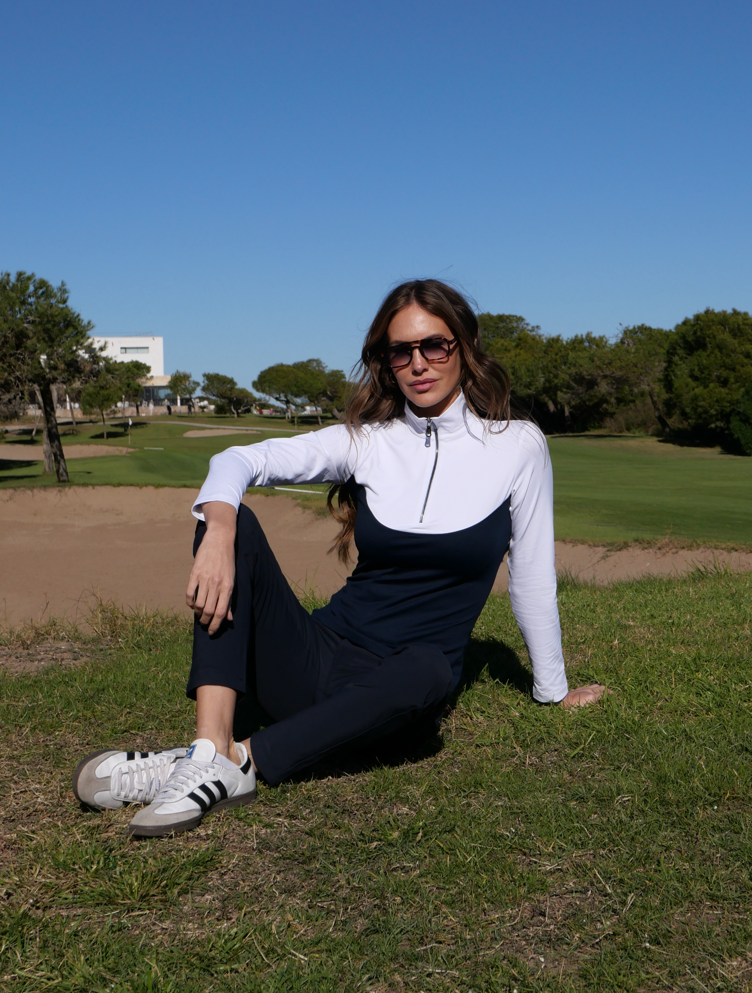 Jersey zip longsleeve night blue/white