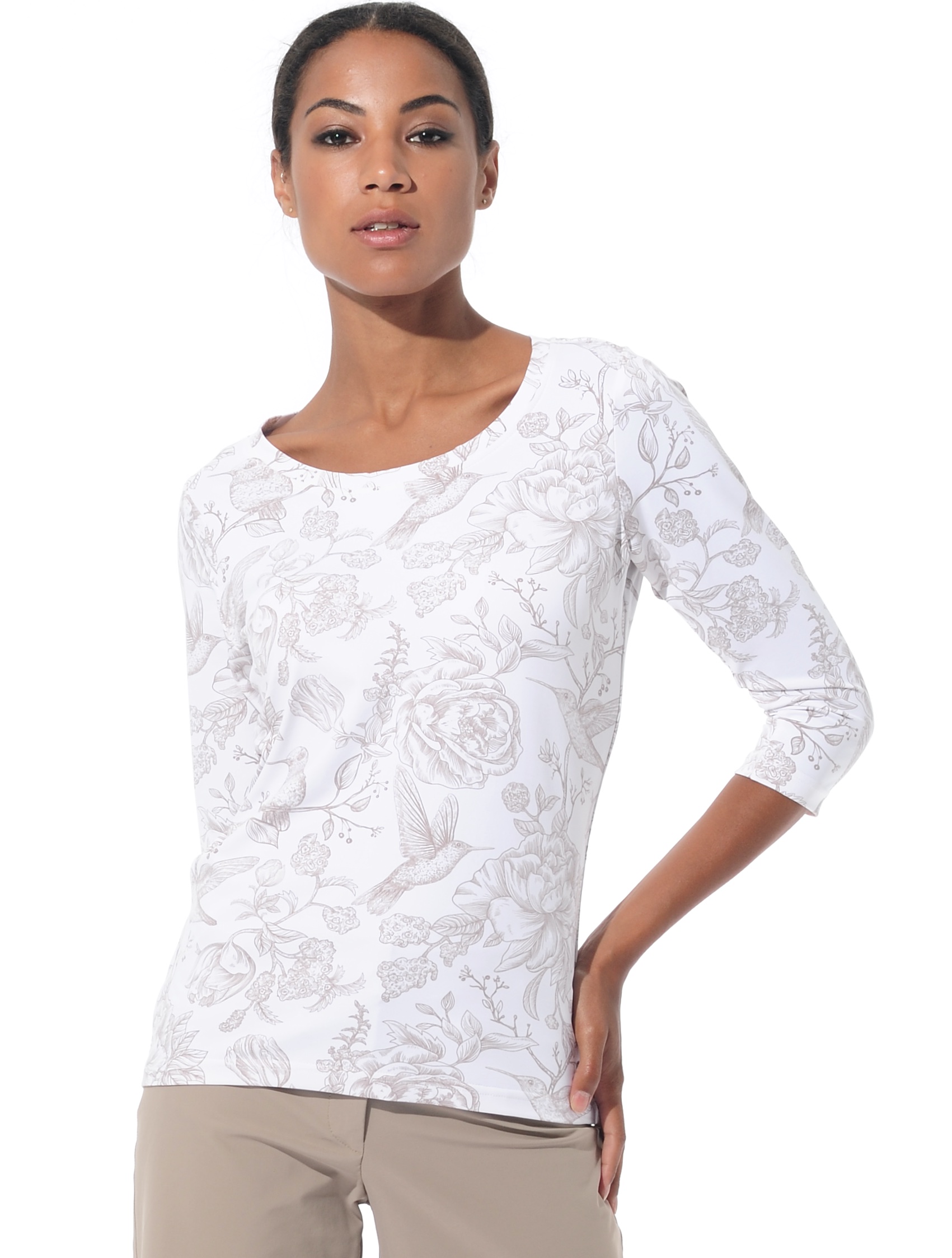 Flower Bird Print Top taupe