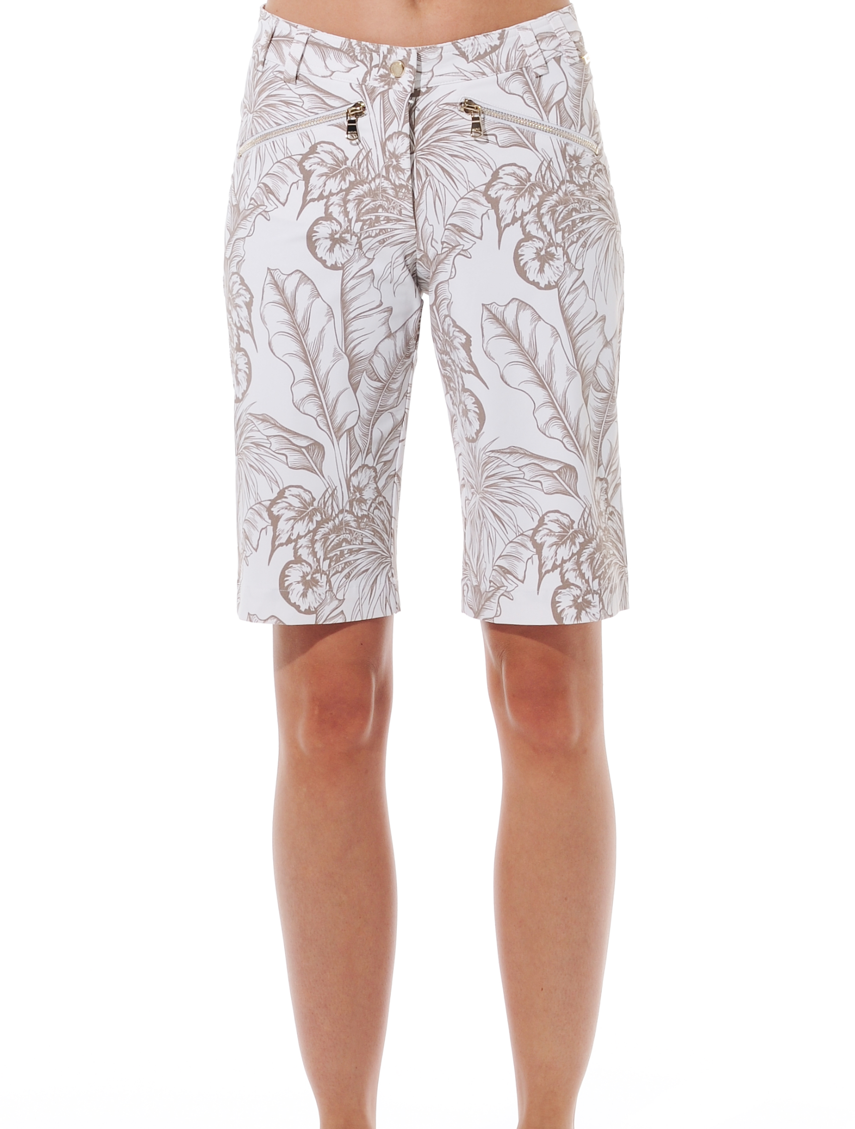 Tropical Leaves print bermuda shorts taupe 
