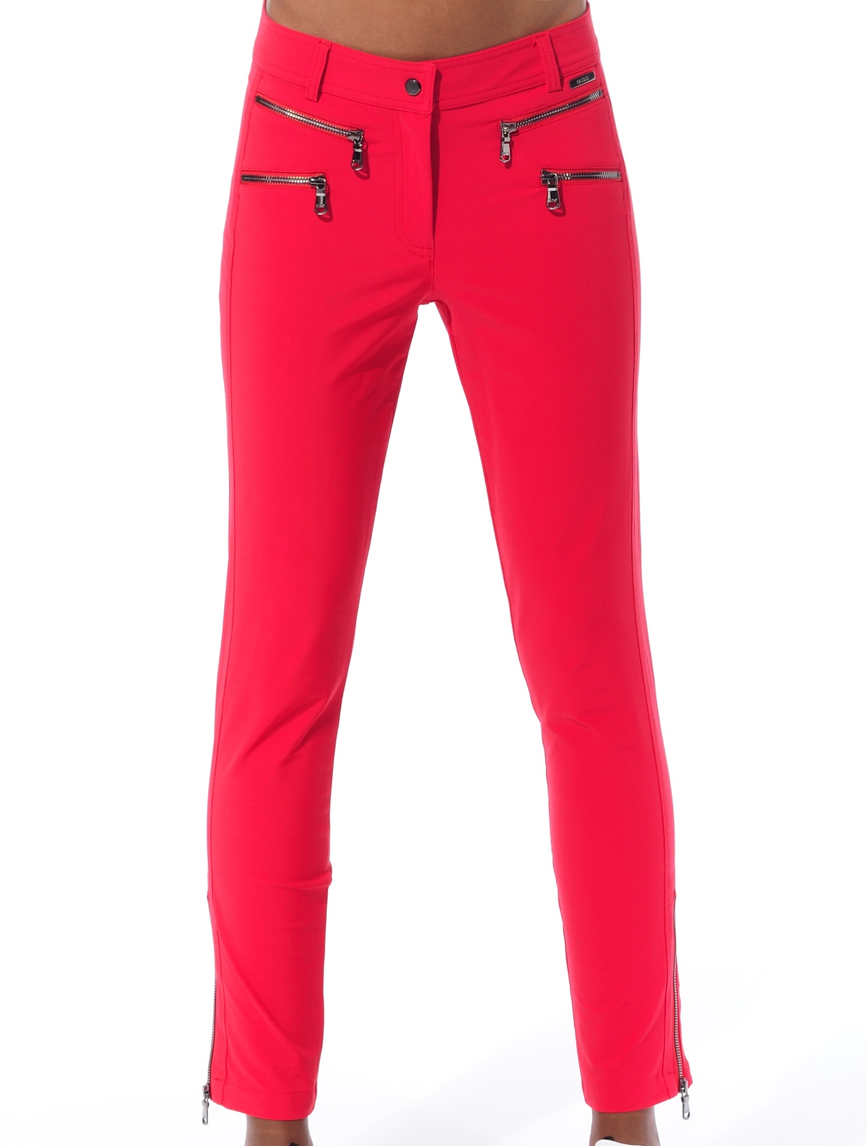 4way stretch double zip ankle pants red 
