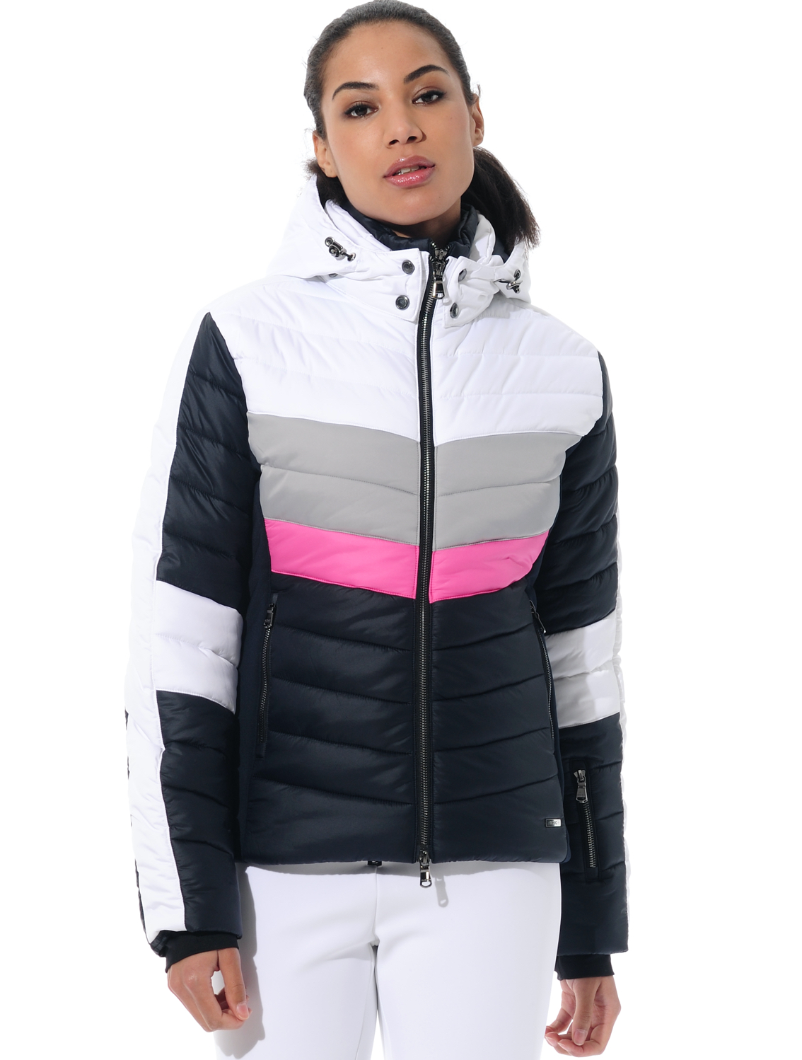 ski jacket with 4way stretch side panels night blue/fuchsia 