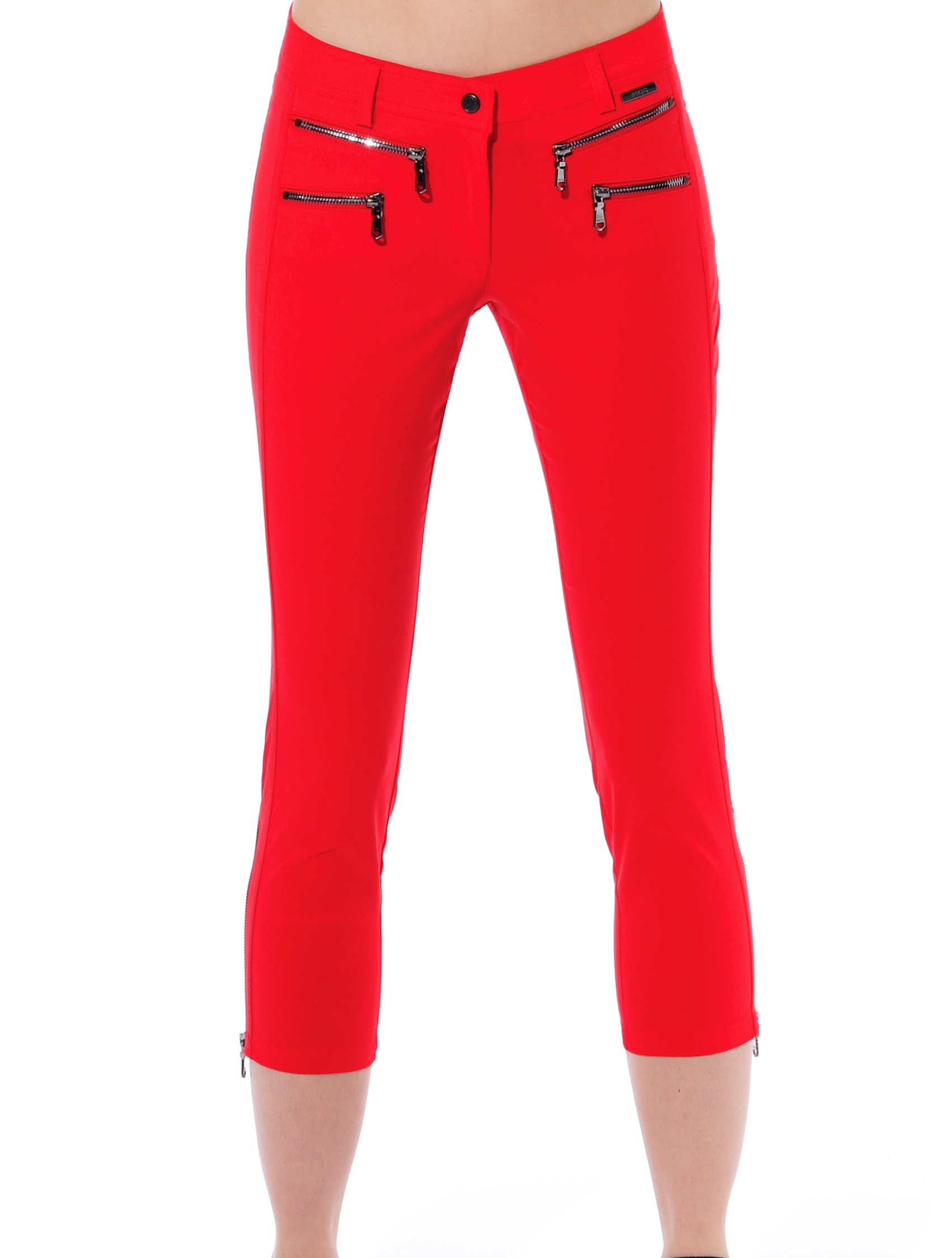light stretch double zip cropped pants red 