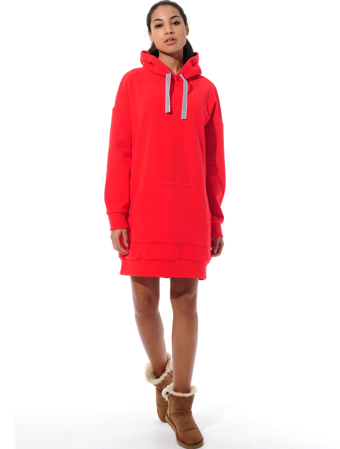 polar fleece long hoodie red 