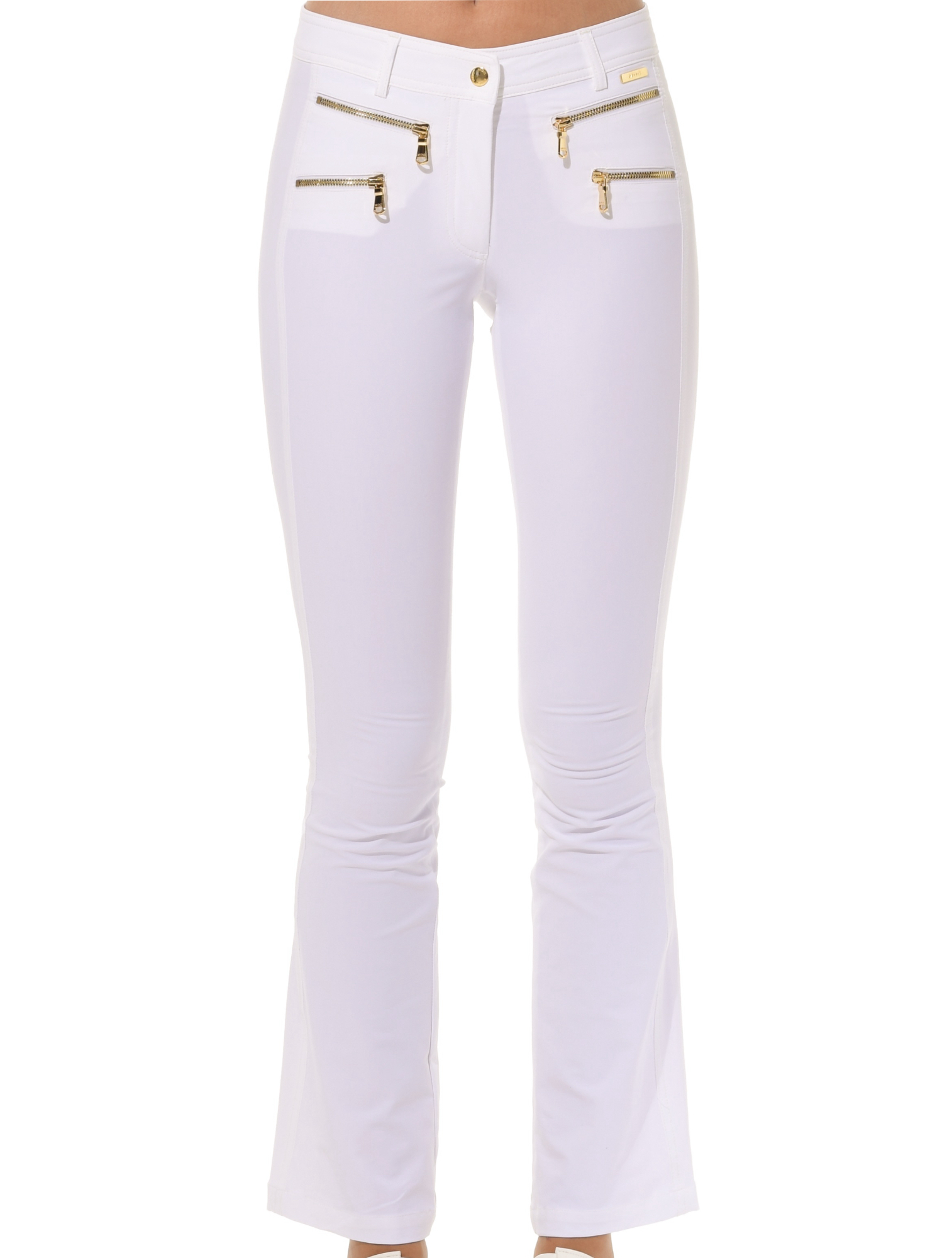 4way Stretch Double Zip Flared Pants white