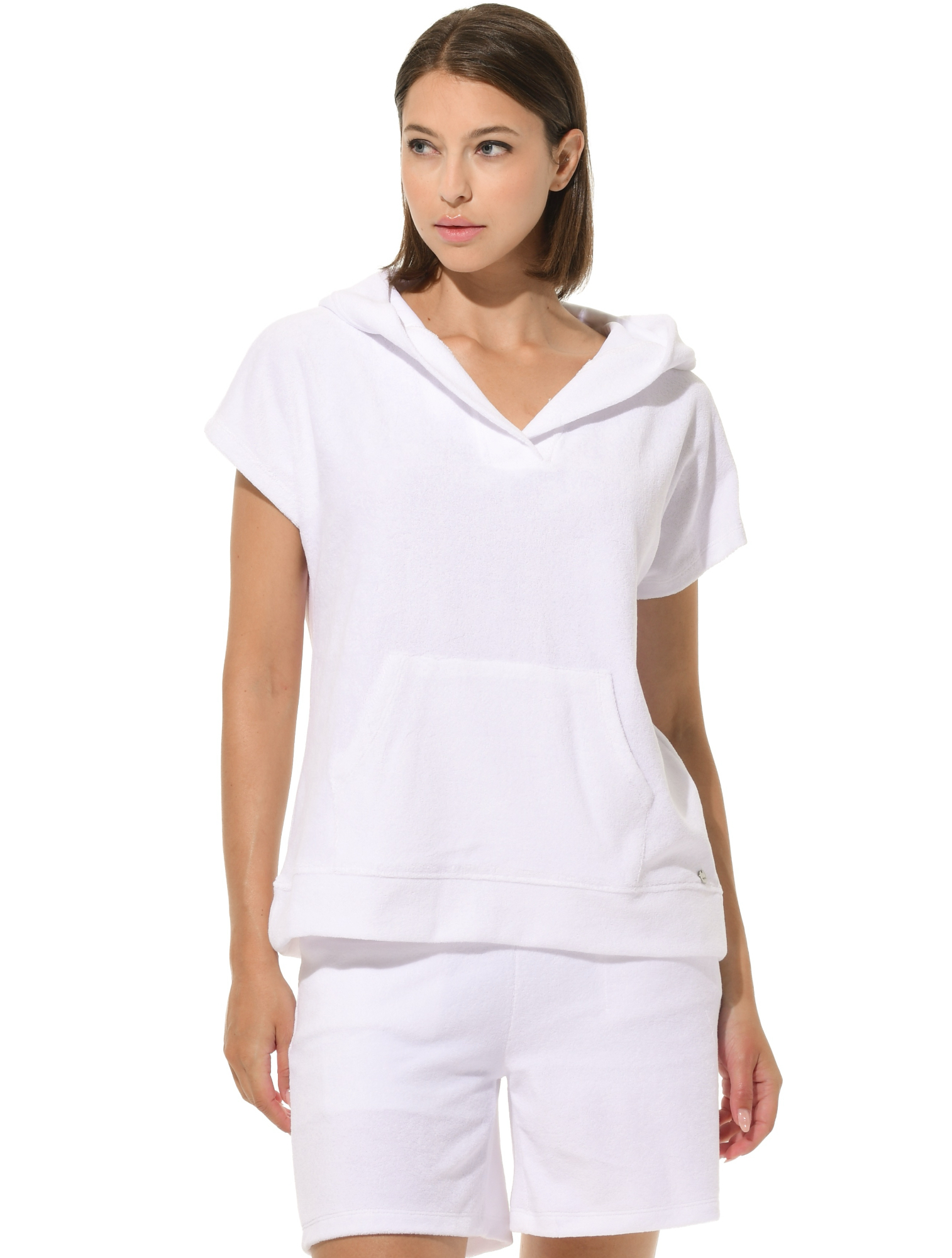 Terry Short Sleeve Hoodie white