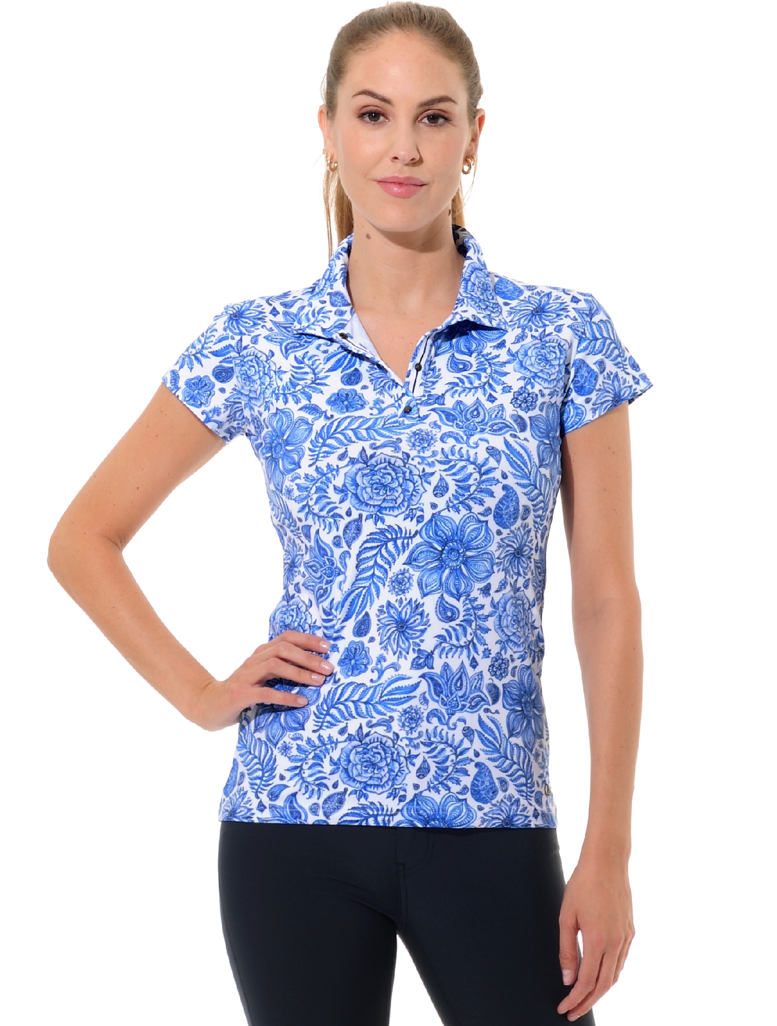 Azulejo print golf polo shirt blue 