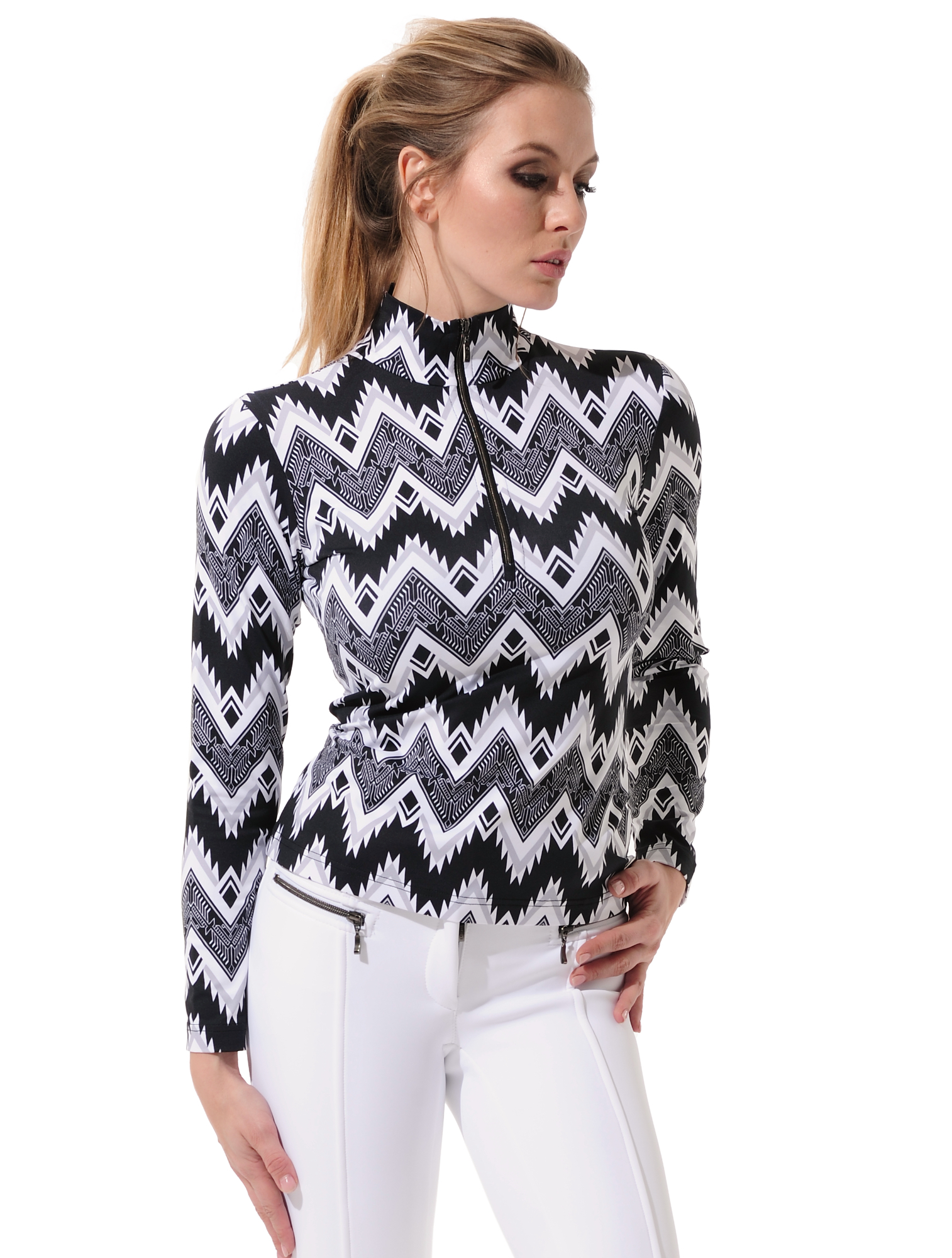Inka print zip longsleeve black/white