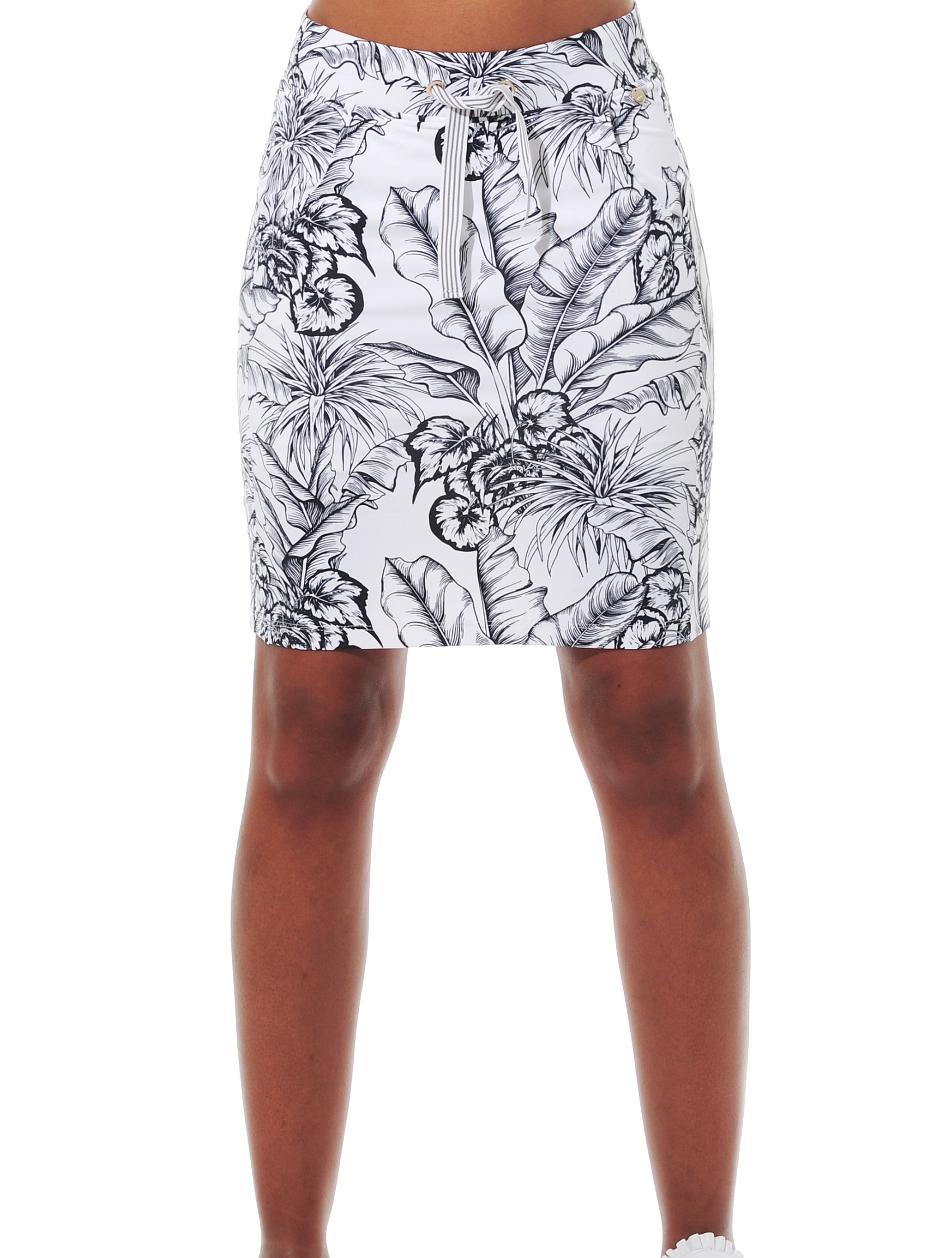 Tropical Leaves print golf skort black/white 