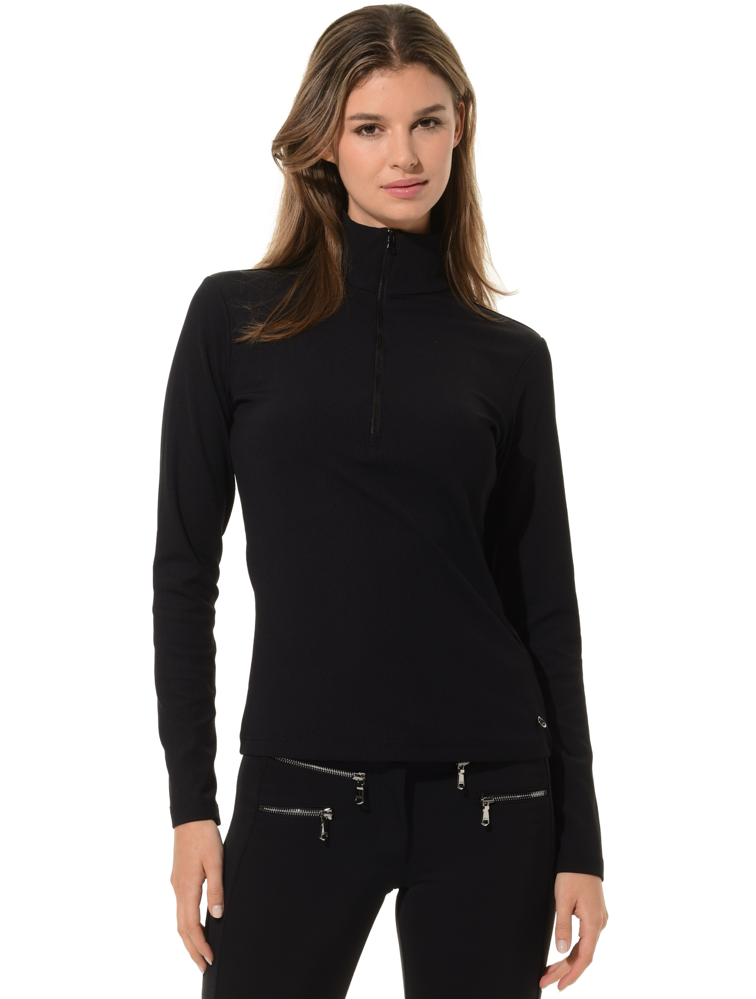 Vertical Rib Jersey Zip Longsleeve black