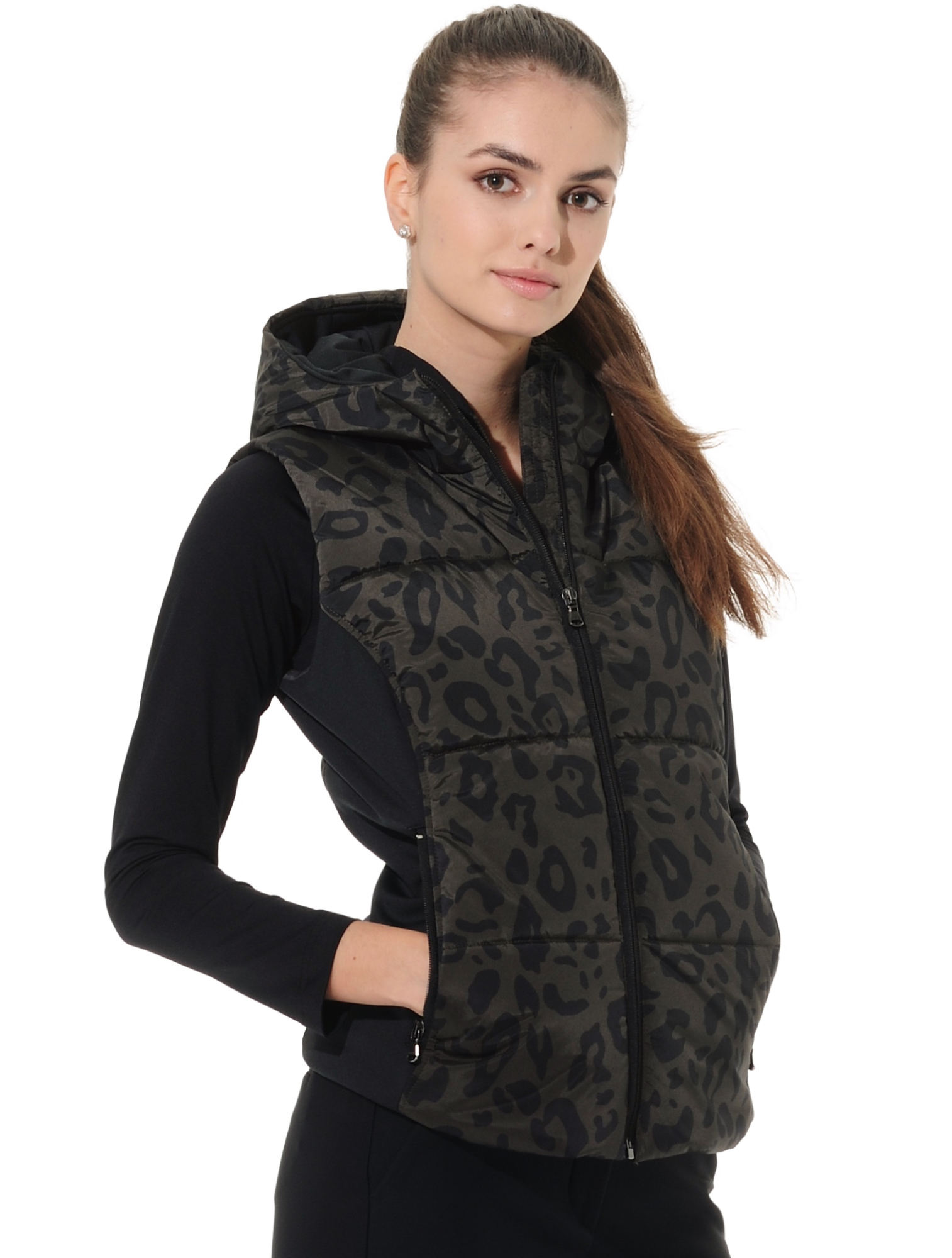 power stretch print vest khaki