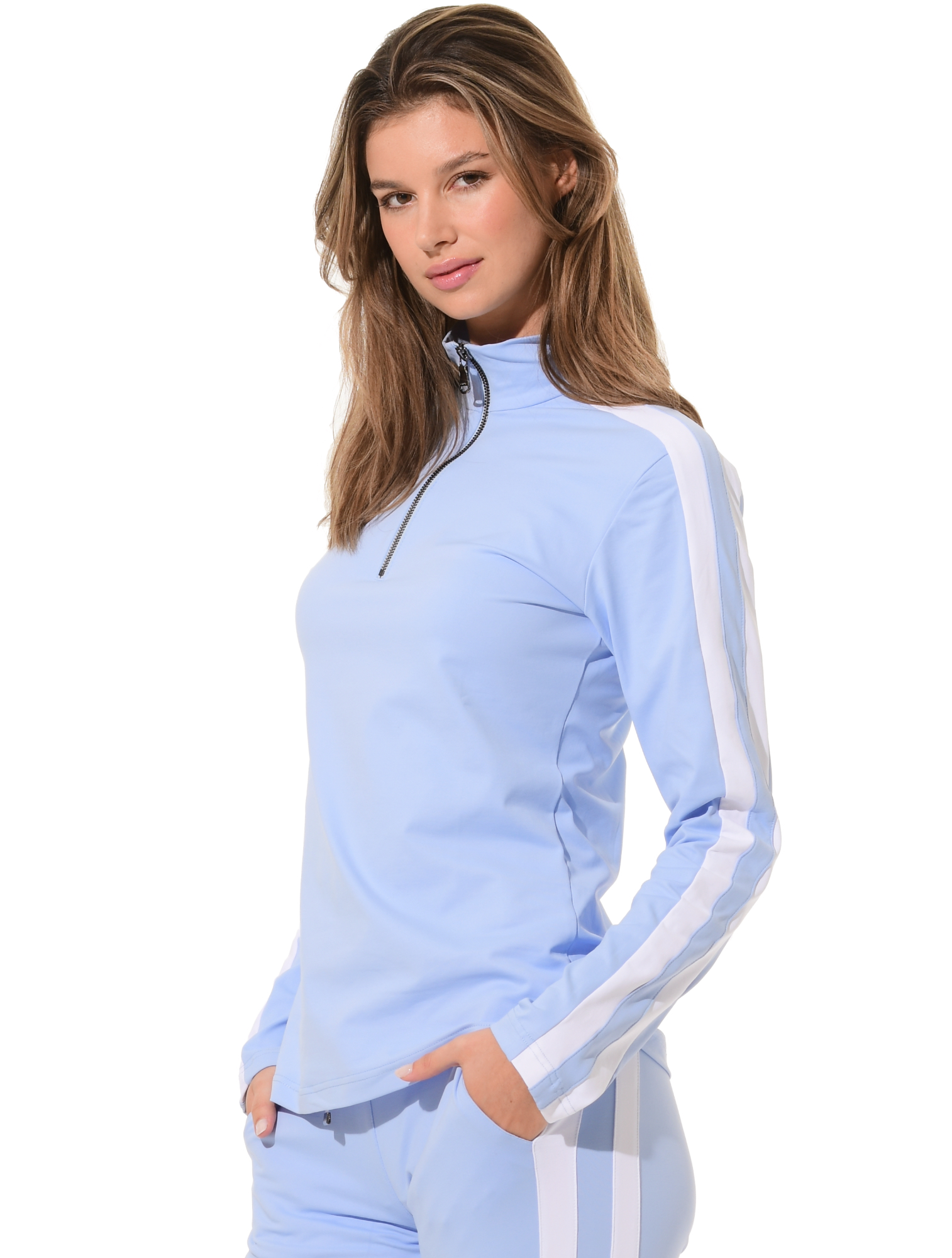 Jersey zip longsleeve cornflower/white