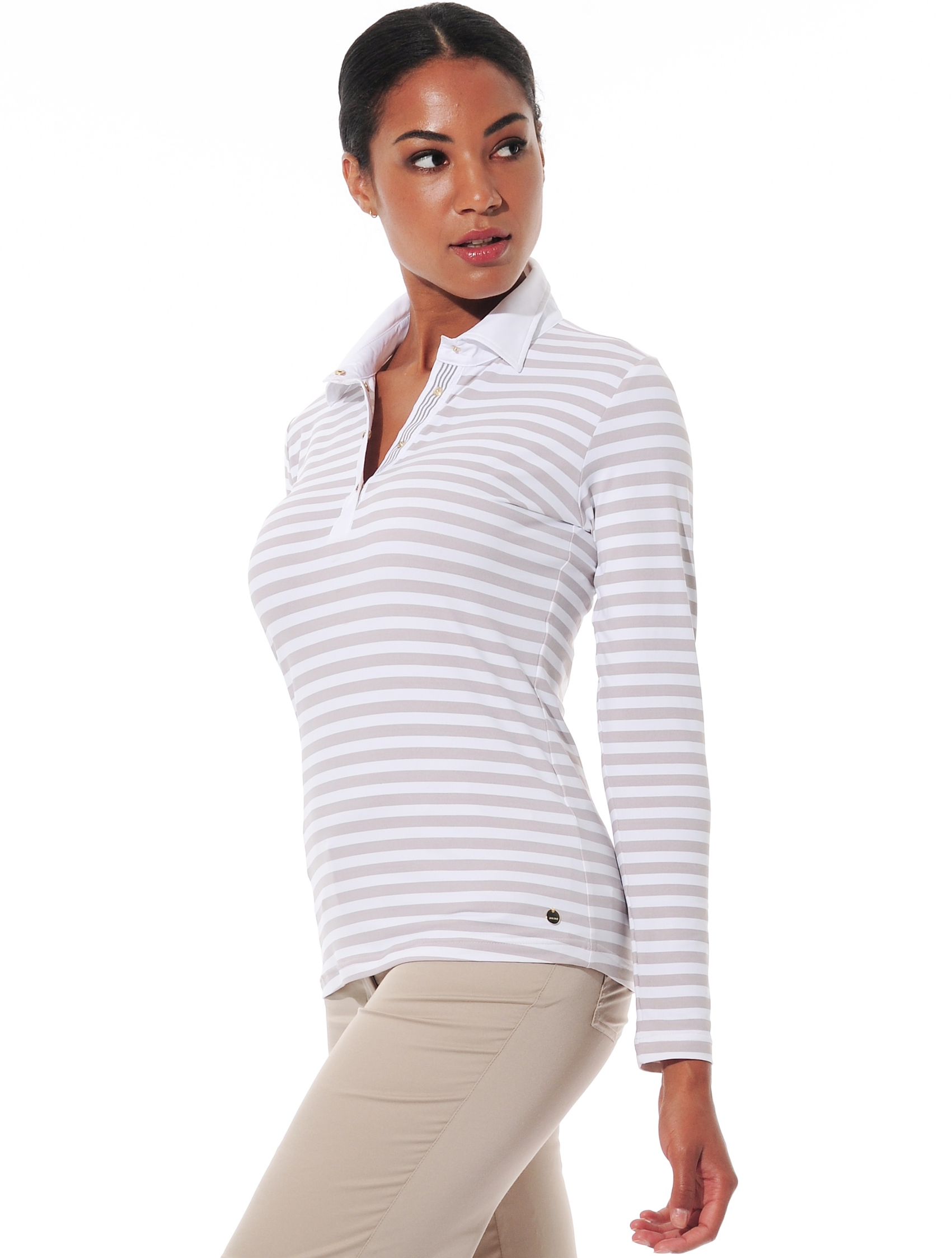 Striped print polo shirt light taupe 