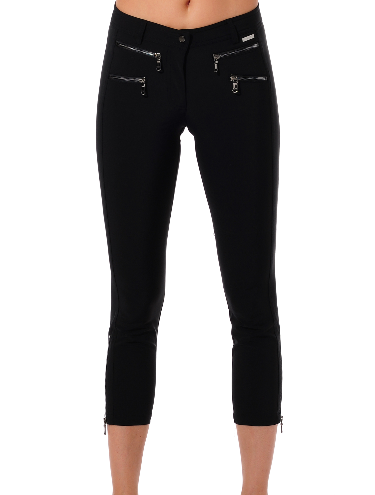 4way stretch double zip cropped pants black 